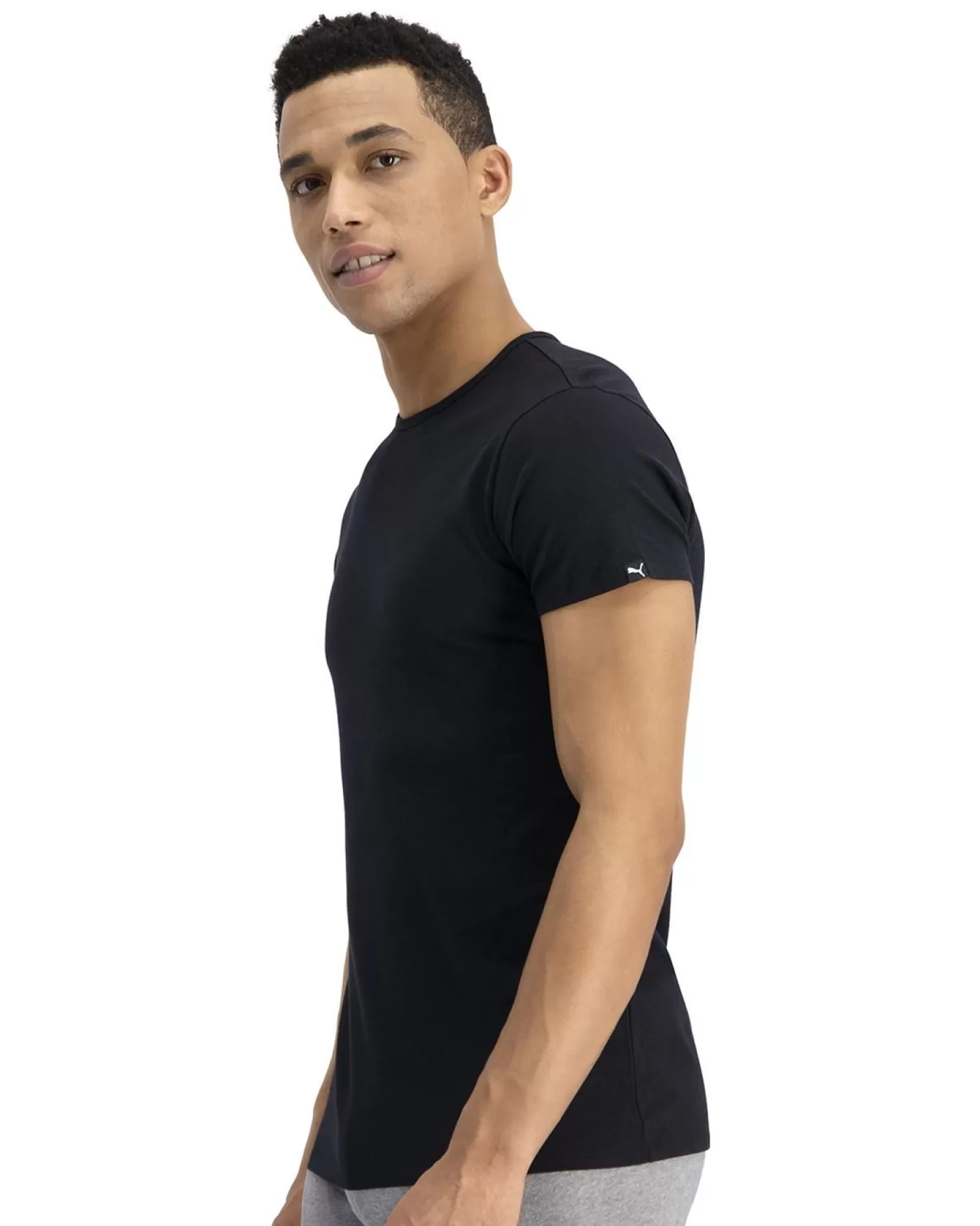 Men Puma 2 Pack Cotton Round Neck T-Shirts - Black