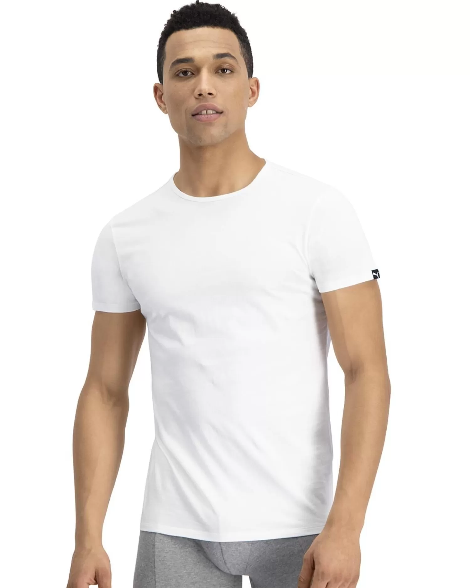 Men Puma 2 Pack Cotton Round Neck T-Shirts - White