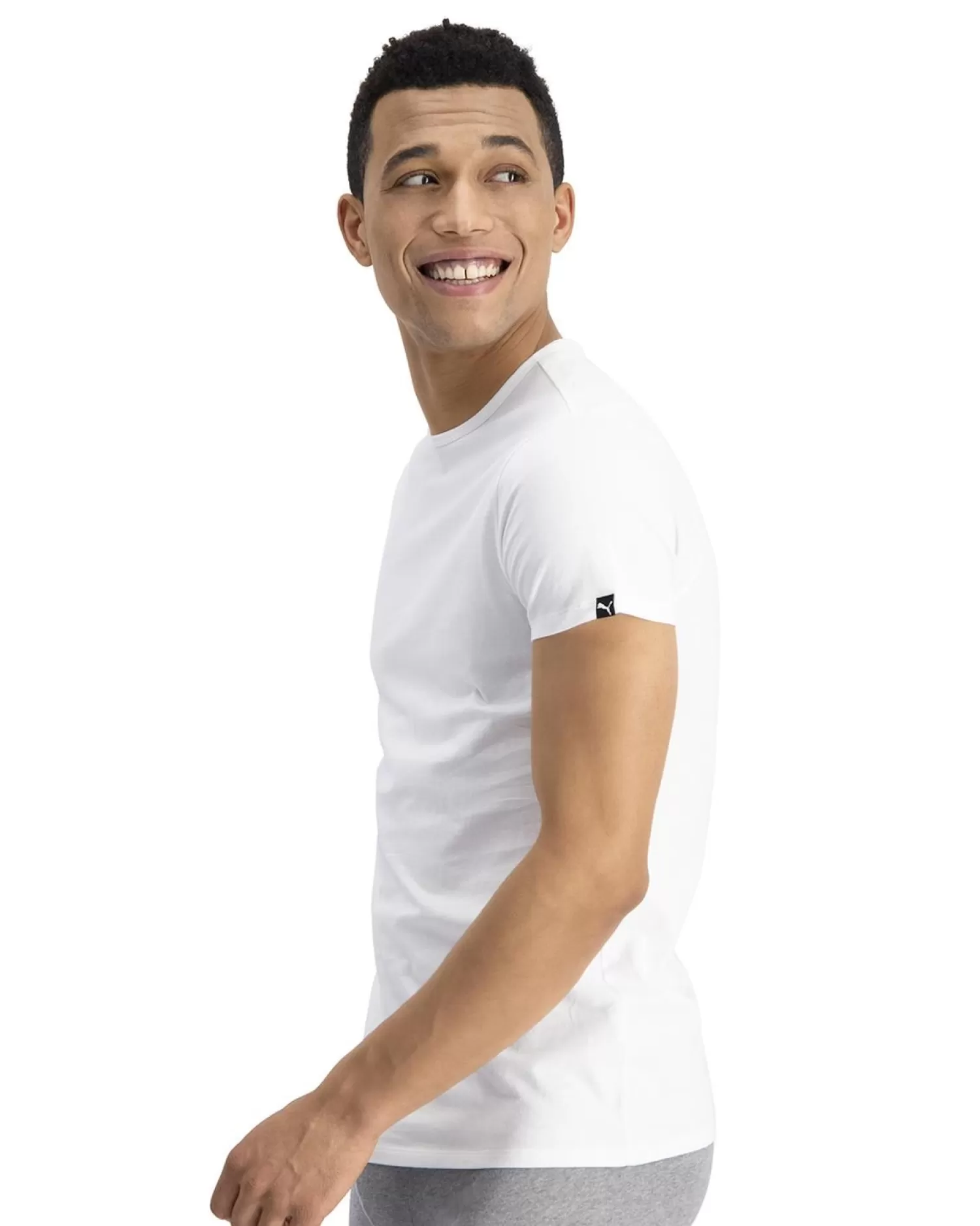 Men Puma 2 Pack Cotton Round Neck T-Shirts - White