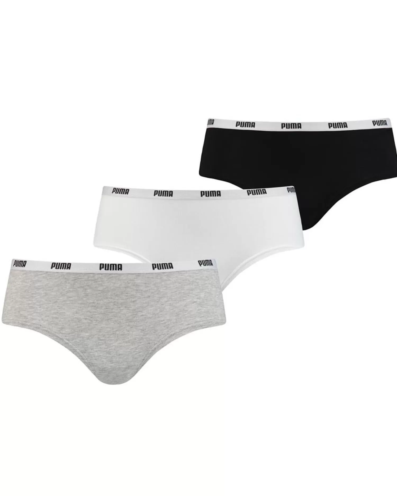 Puma Knickers | 3 Pack Cotton Stretch Hipster Brief - White/Grey/Black