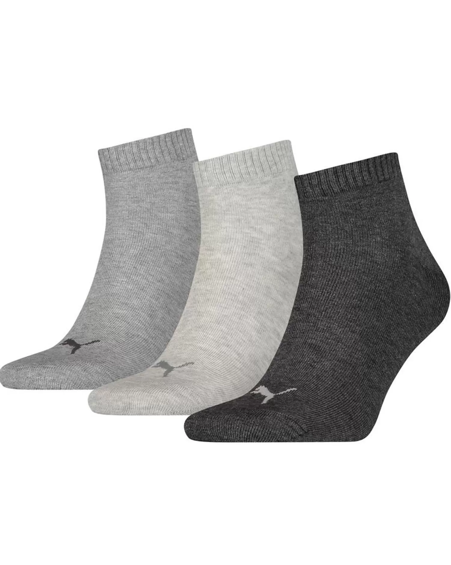 Men Puma 3 Pack Quarter Socks - Anthracite/Light Grey/Medium Grey