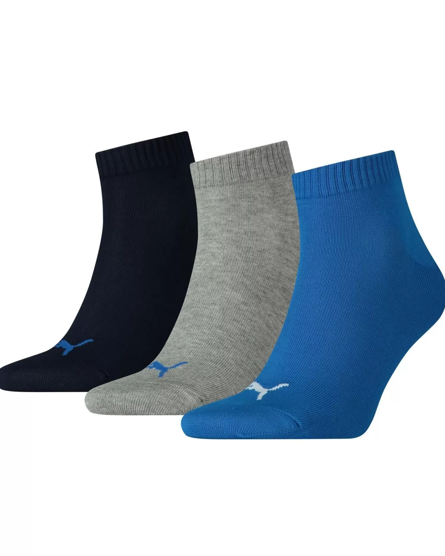 Men Puma 3 Pack Quarter Socks - Blue/Grey Melange