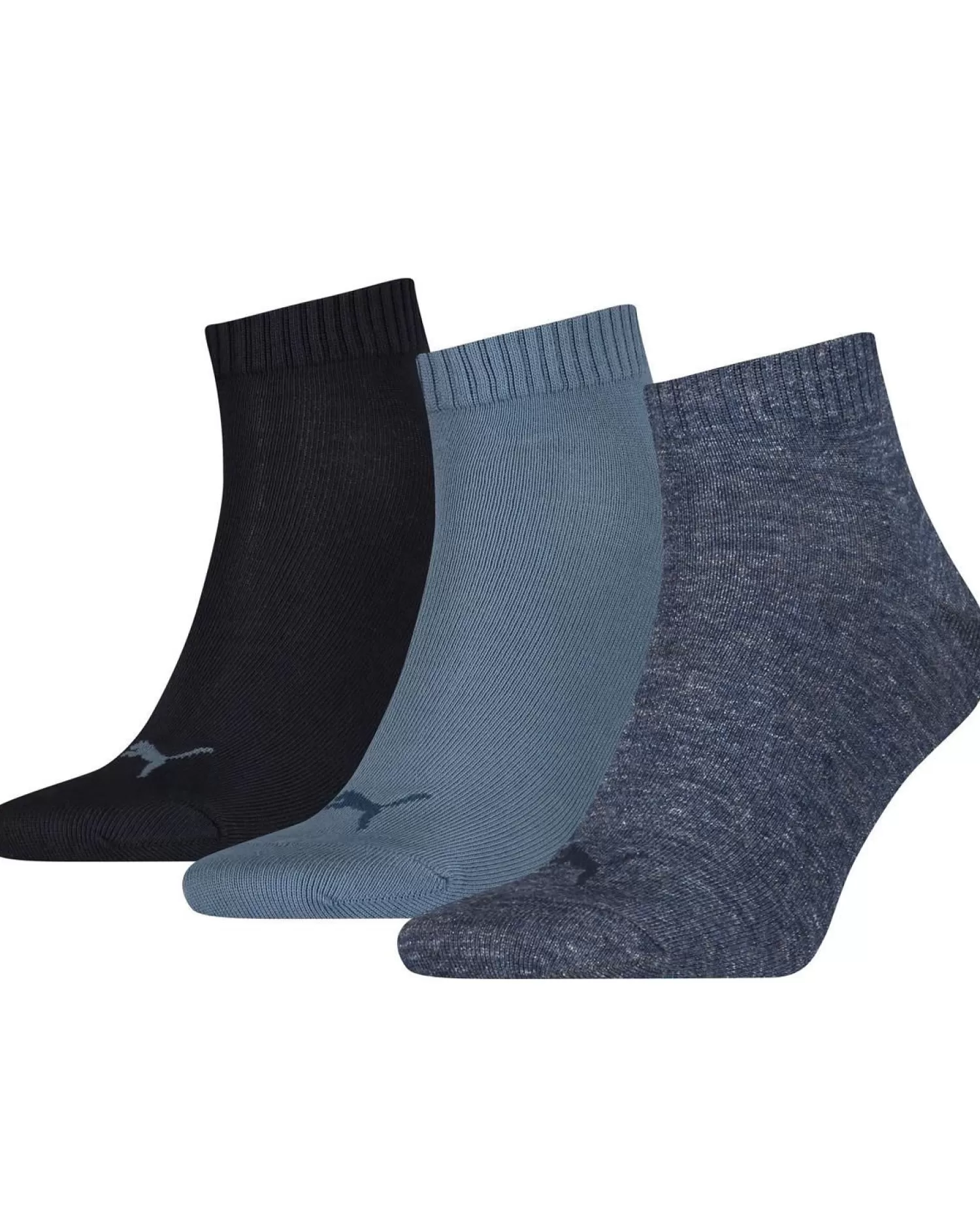 Men Puma 3 Pack Quarter Socks - Denim Blue