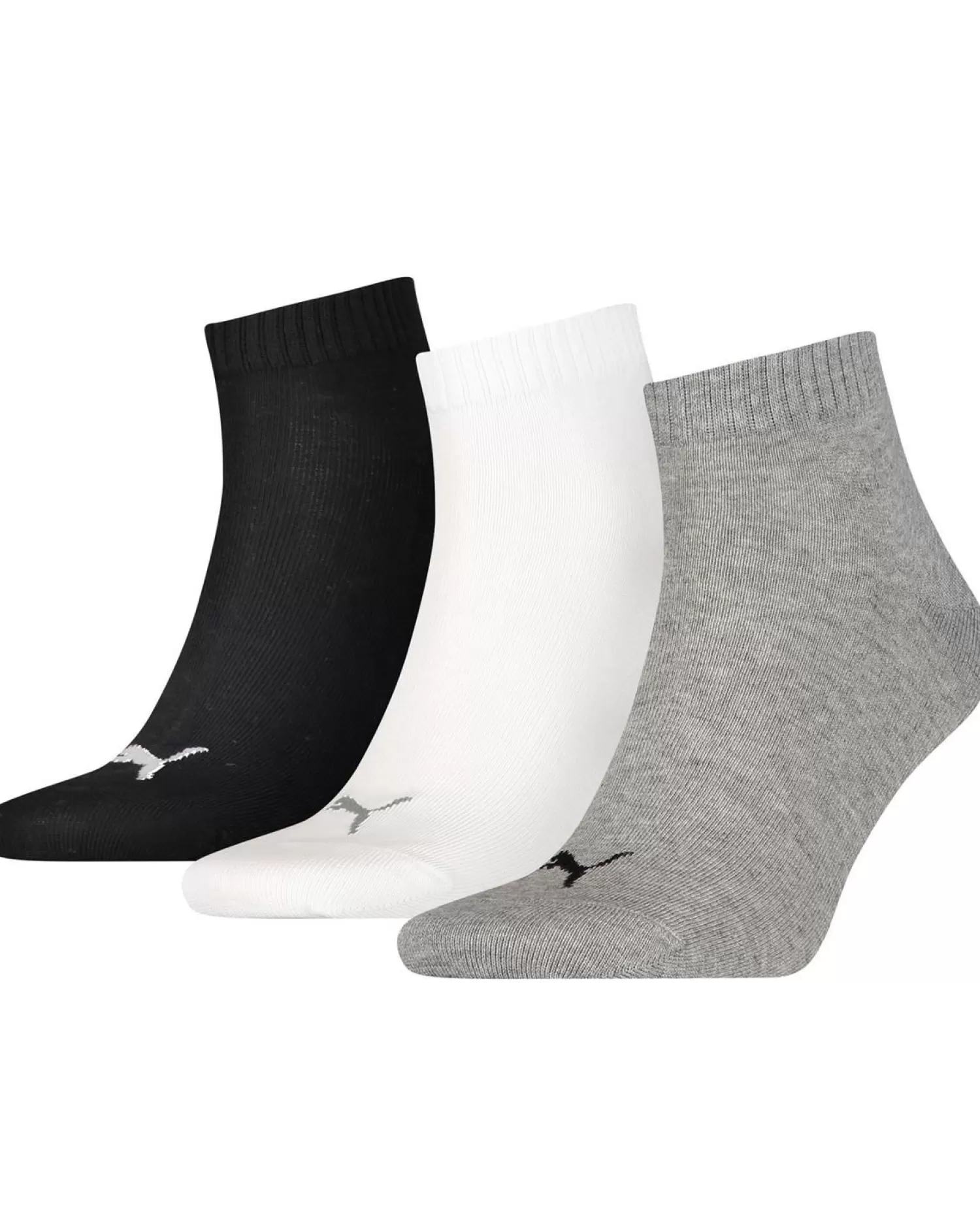 Men Puma 3 Pack Quarter Socks - Grey/White/Black