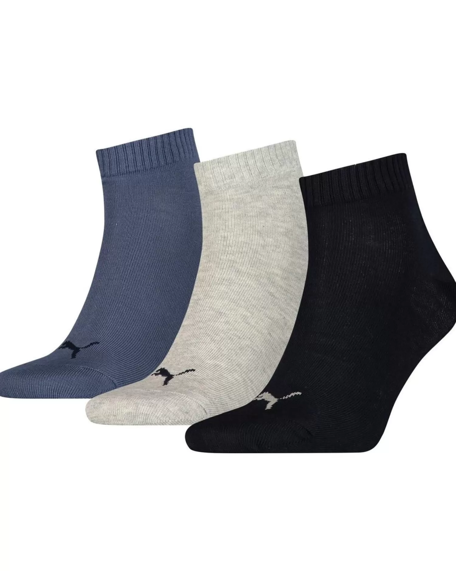 Men Puma 3 Pack Quarter Socks - Navy/Grey/Nightshadow Blue