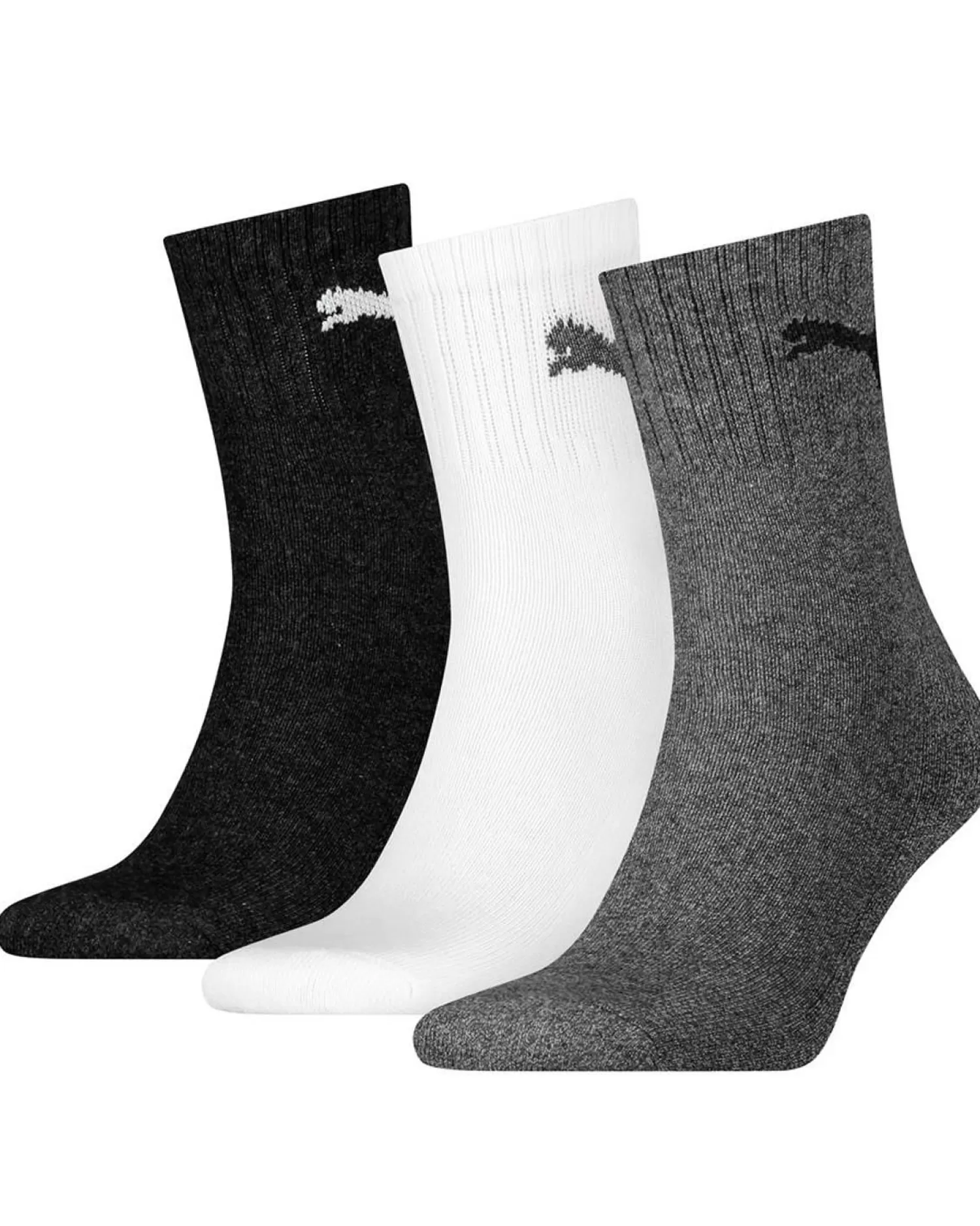 Men Puma 3 Pack Short Crew Socks - Grey/White/Black