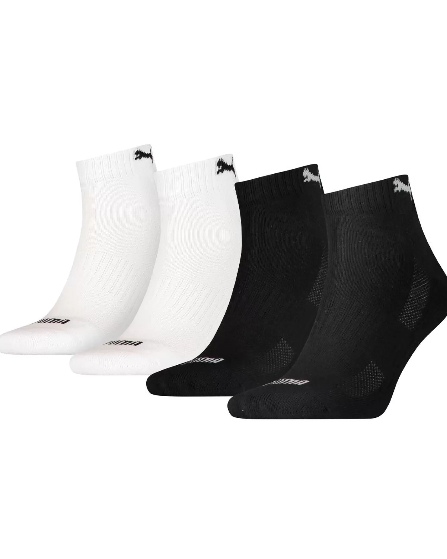 Men Puma 4 Pack Cushioned Quarter Socks - Black/White