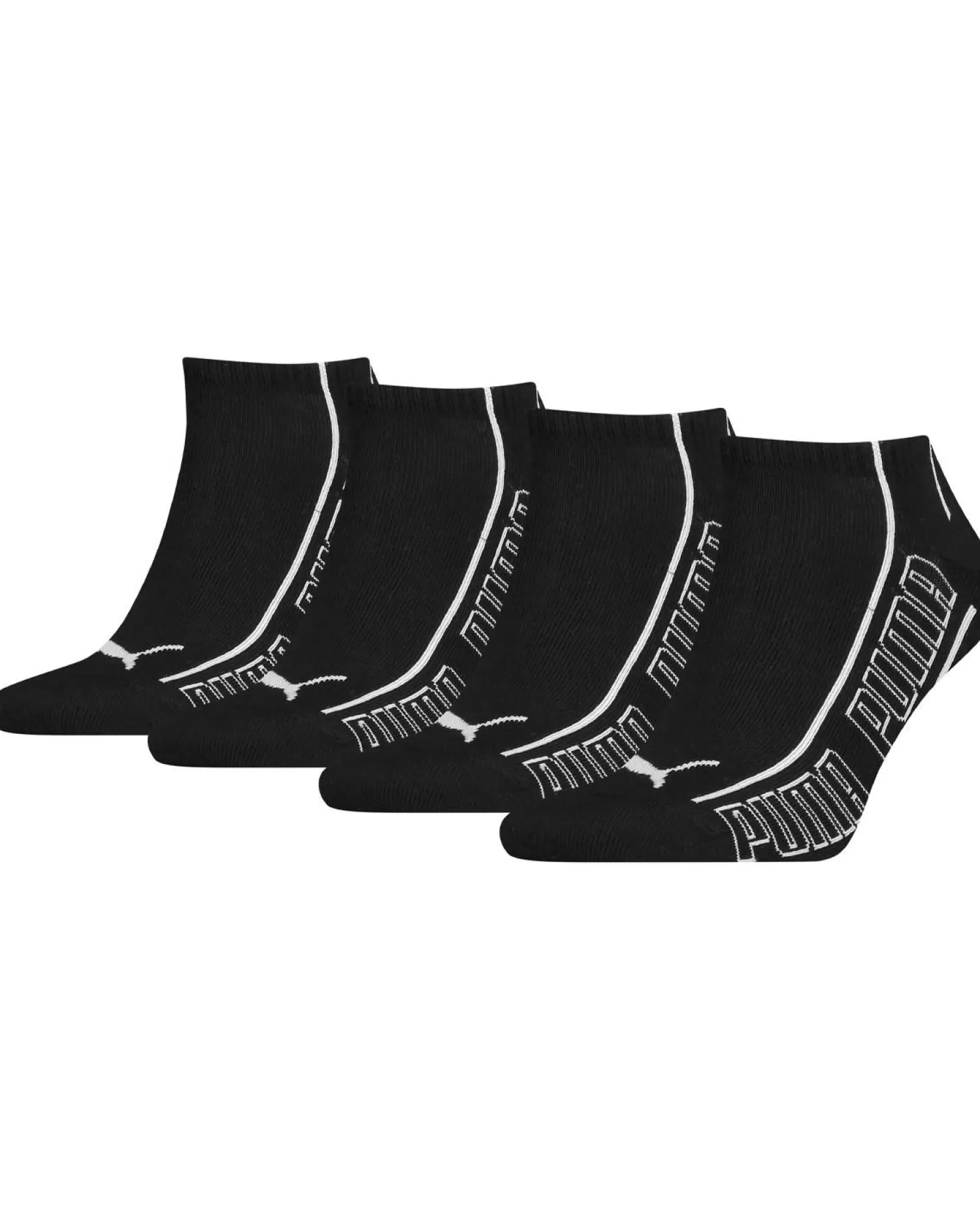 Men Puma 4 Pack Striped Sneaker Socks - Black