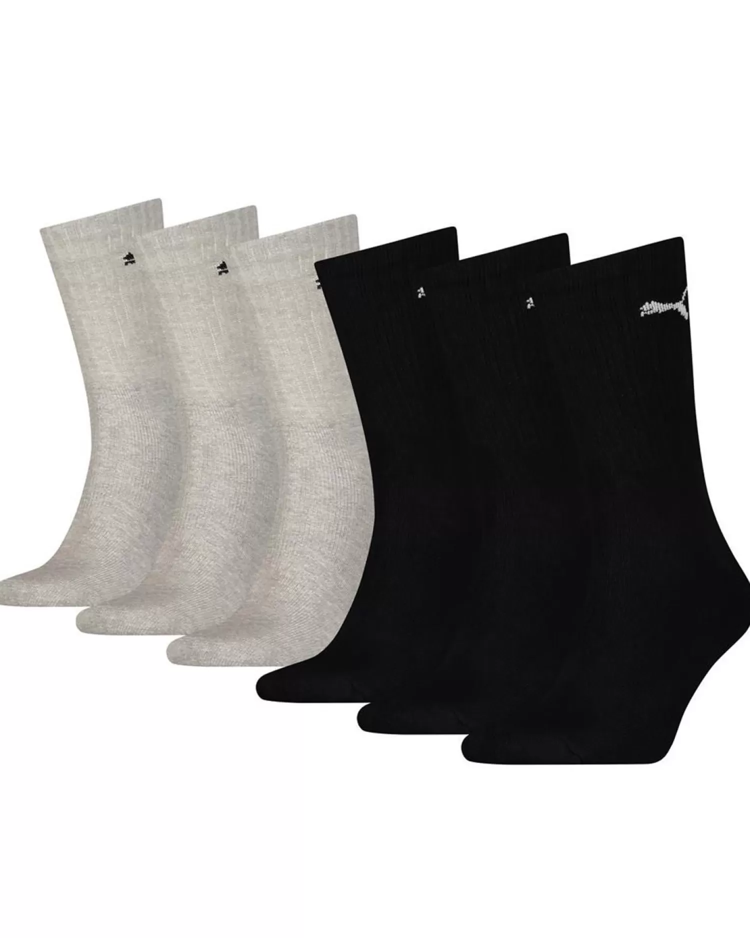 Men Puma 6 Pack Crew Socks - Black/Grey