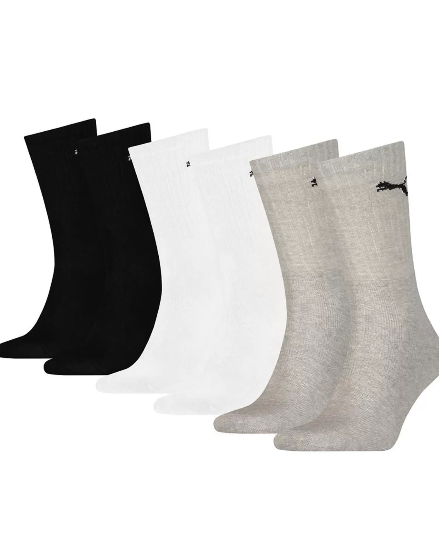 Men Puma 6 Pack Crew Socks - Grey/White/Black