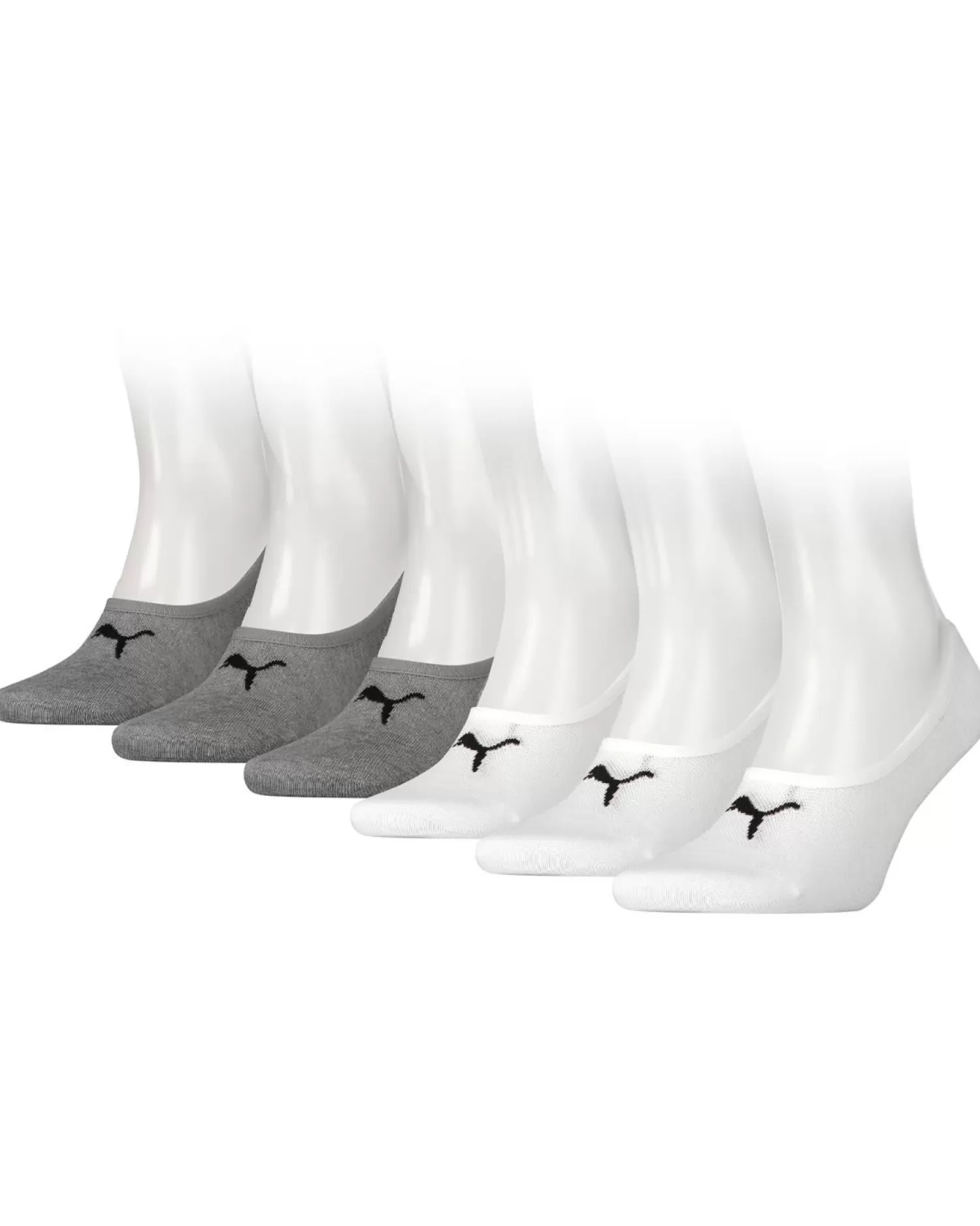 Men Puma 6 Pack Footie No-Show Socks - White/Grey