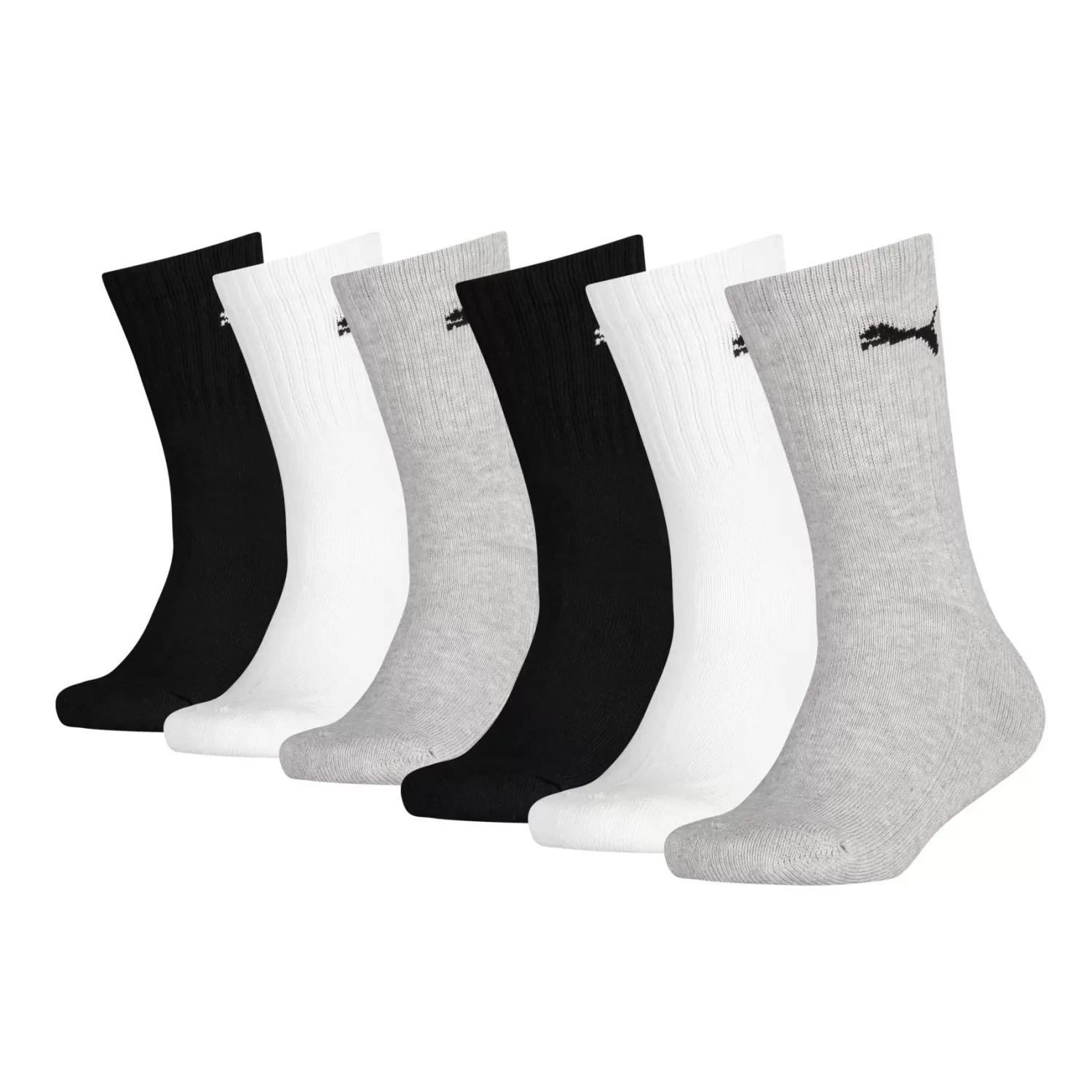 Kids Puma 6 Pack Kids Regular Crew Socks - Black/White/Grey