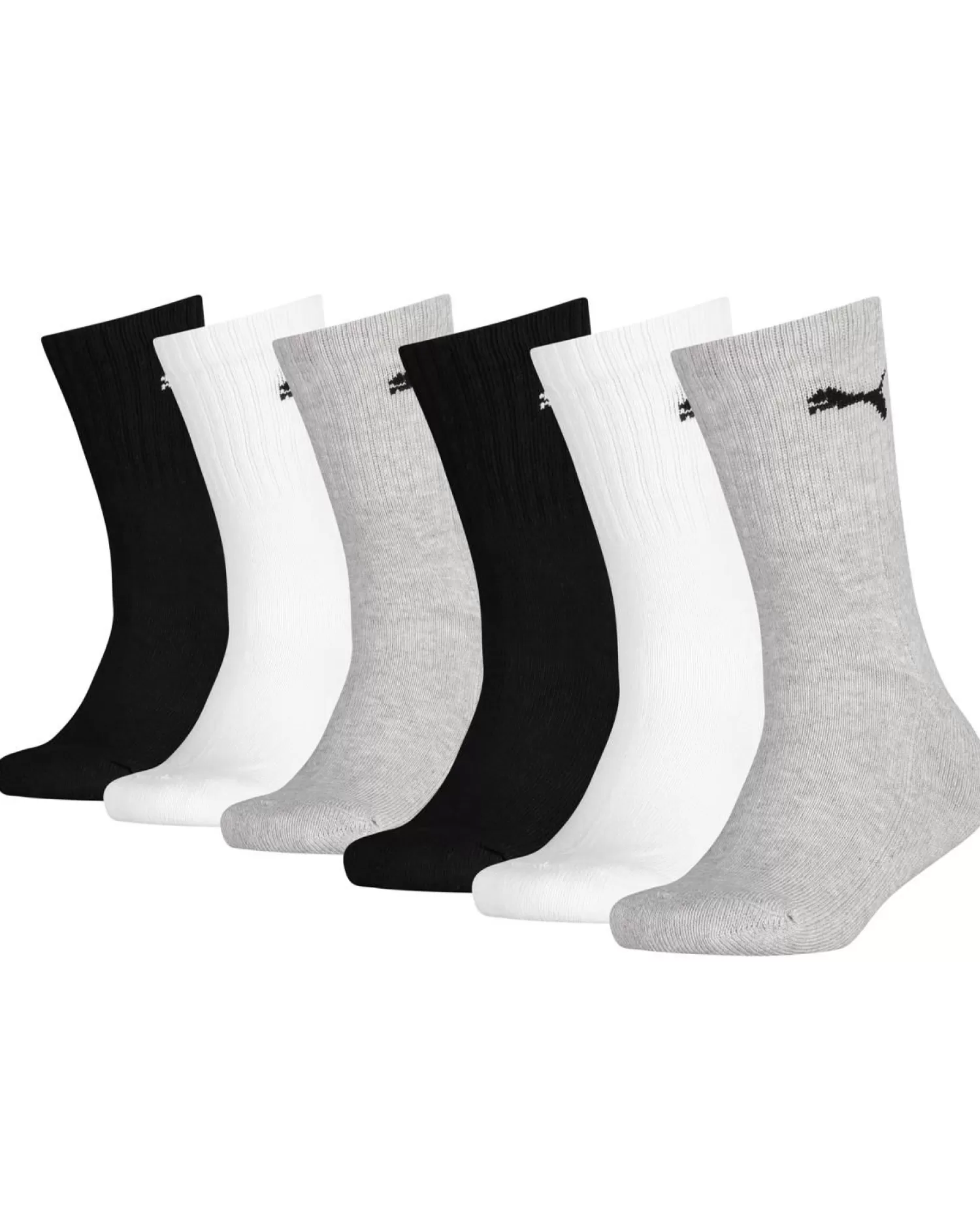 Kids Puma 6 Pack Kids Regular Crew Socks - Black/White/Grey