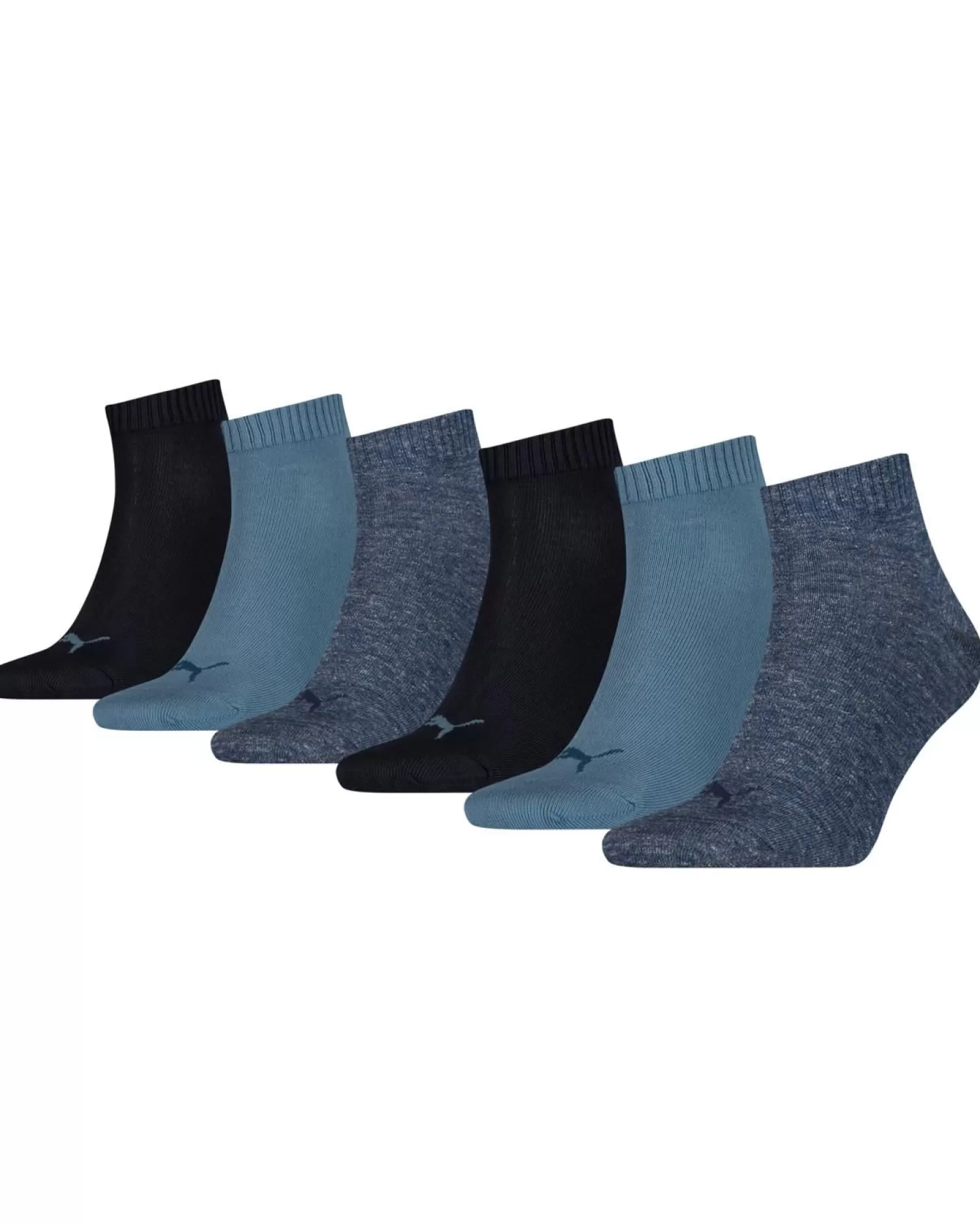 Men Puma 6 Pack Quarter Sports Socks - Blue Combo