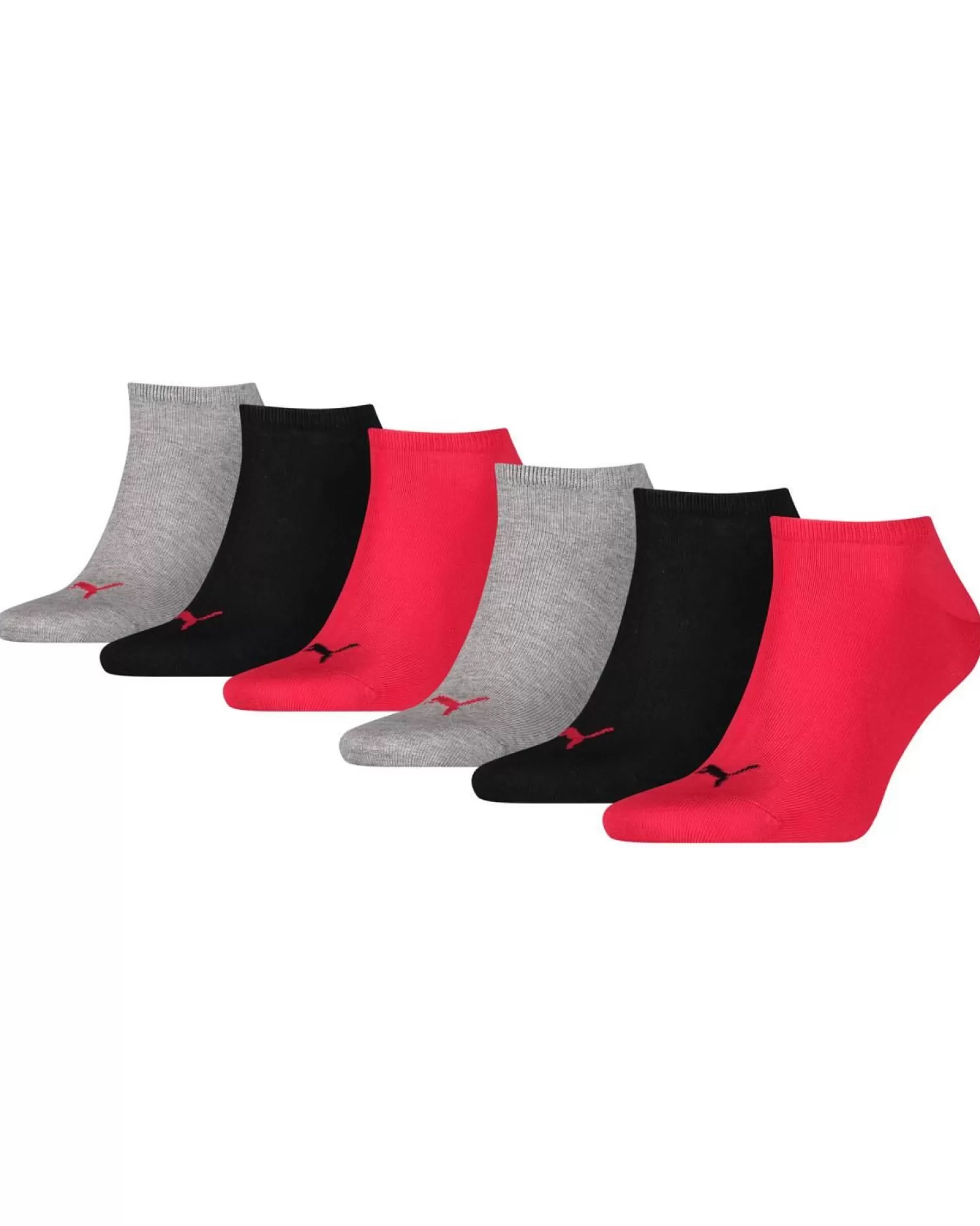 Men Puma 6 Pack Sneaker Sports Socks - Grey/Black/Red Combo