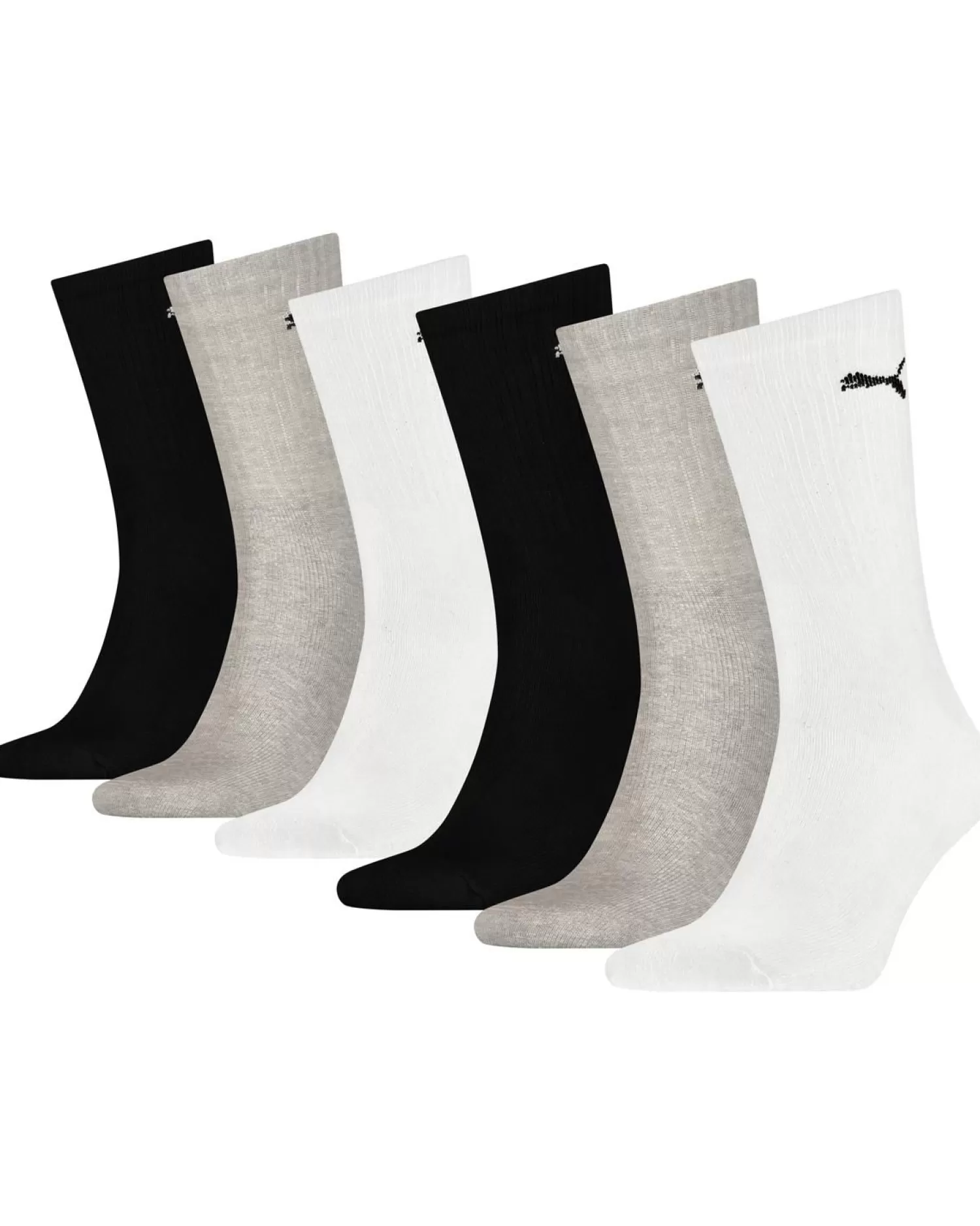 Men Puma 6 Pack Sport Crew Socks - Grey Combo