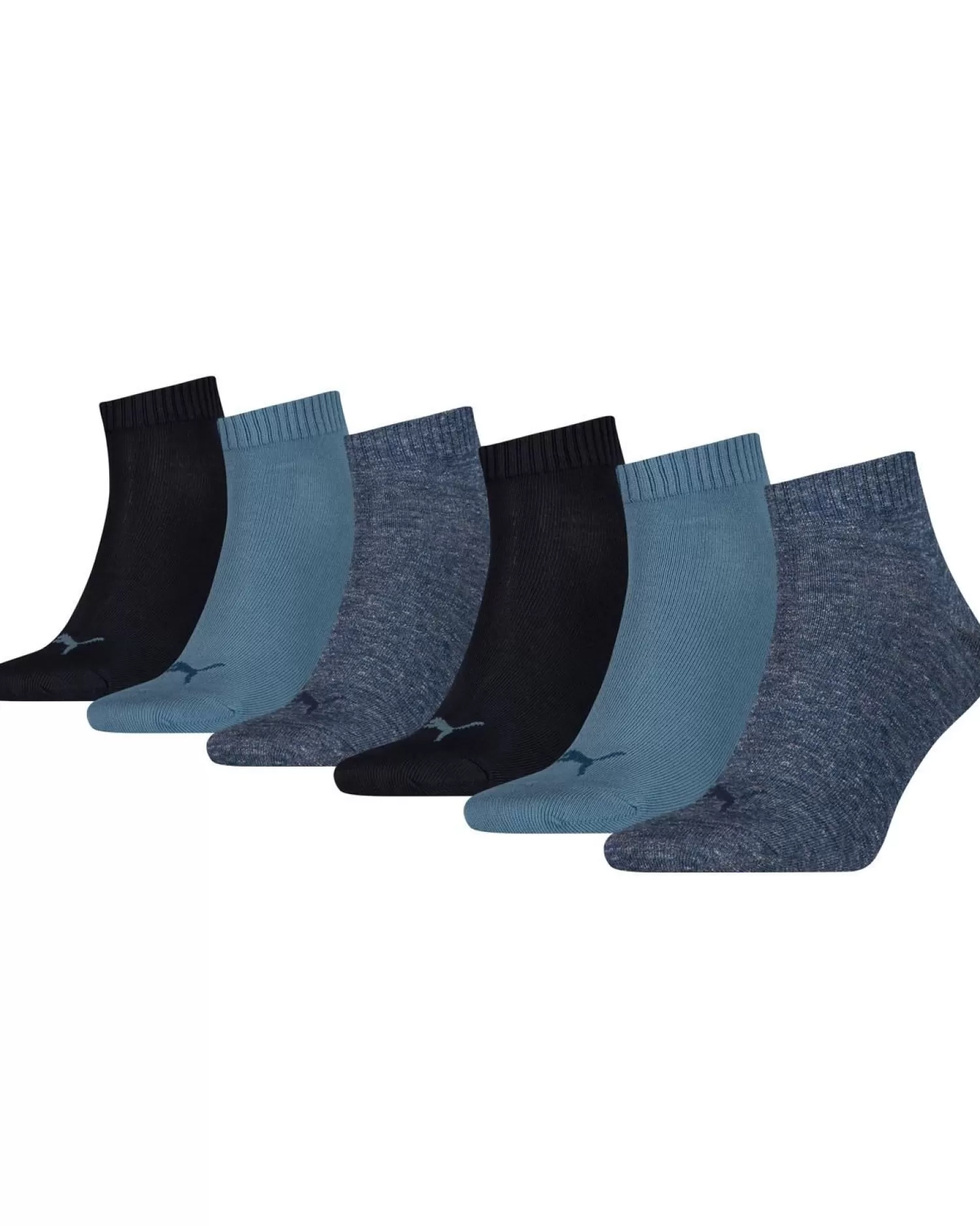 Men Puma 6 Pack Sports Quarter Socks - Blue Combo