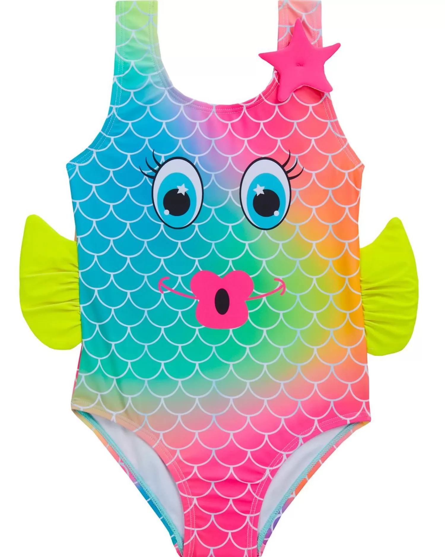 Kids Red Melon Girls Novelty Swimsuit - Rainbow Fish