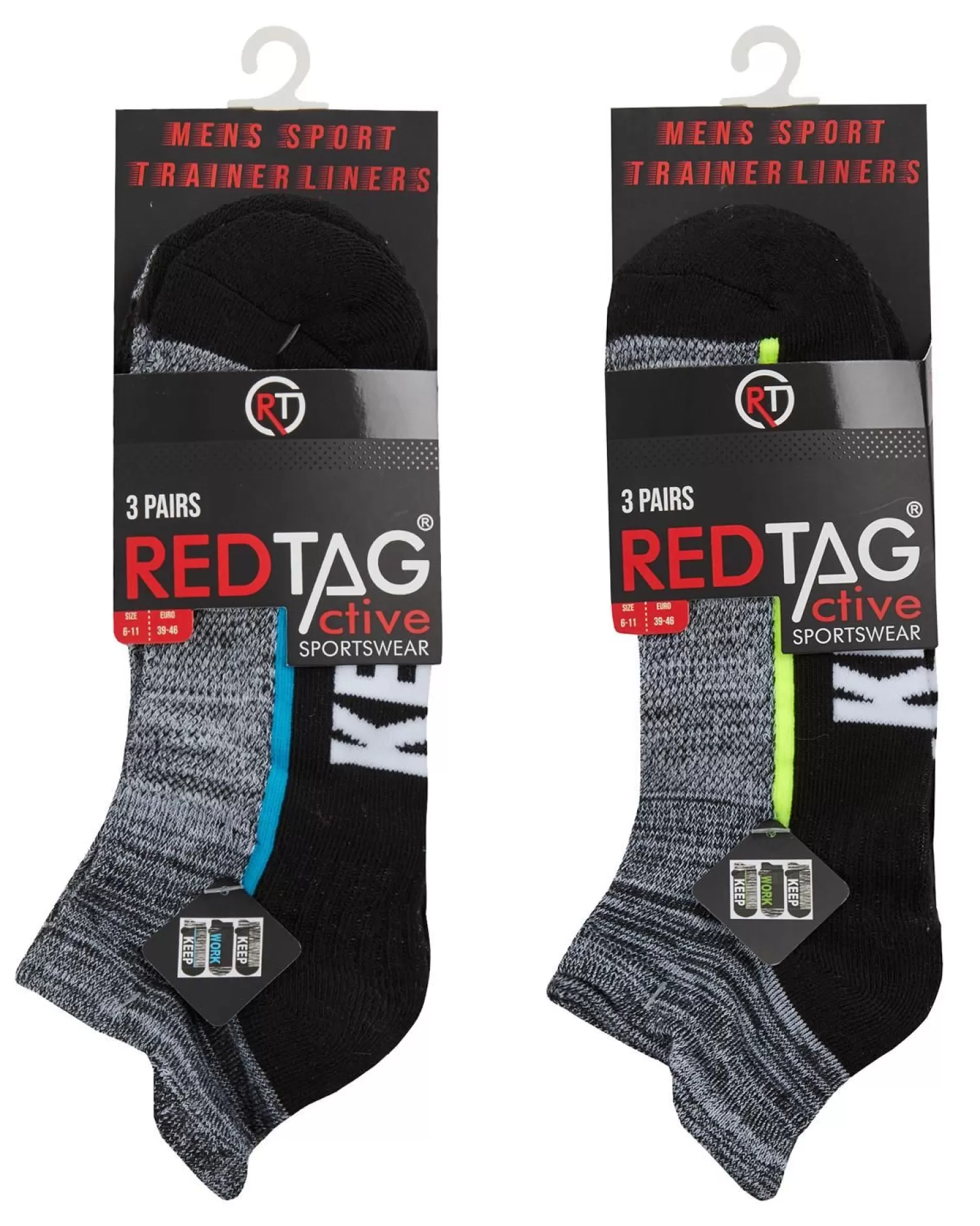 Men RedTag Mens 6 Pack Sport Trainer Socks - Black/Grey
