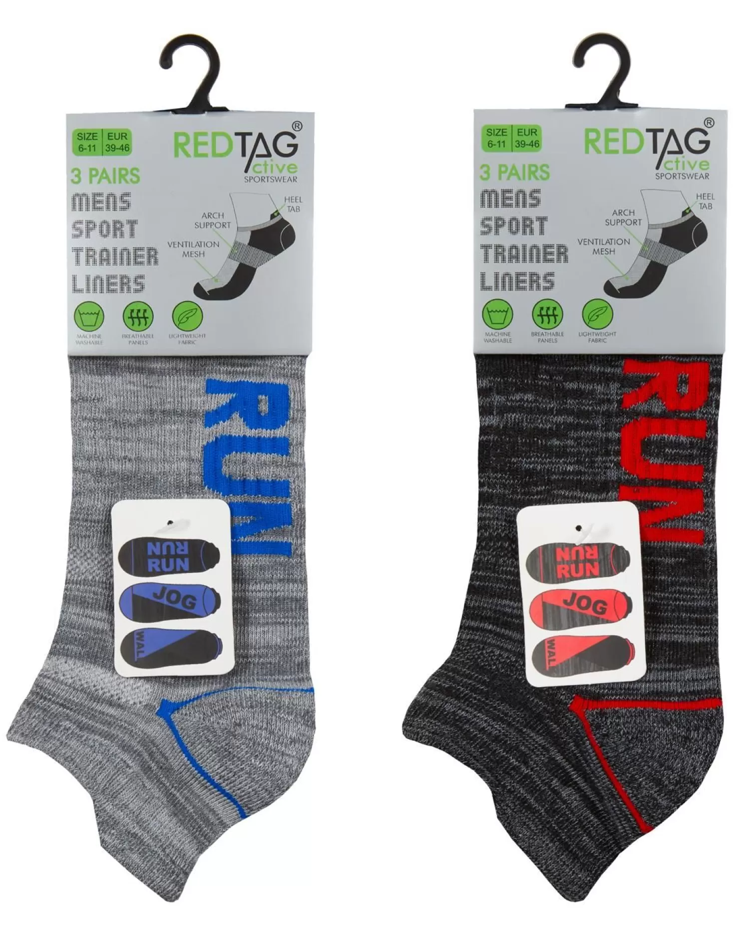 Men RedTag Mens 6 Pack Sport Trainer Socks - Red/Blue