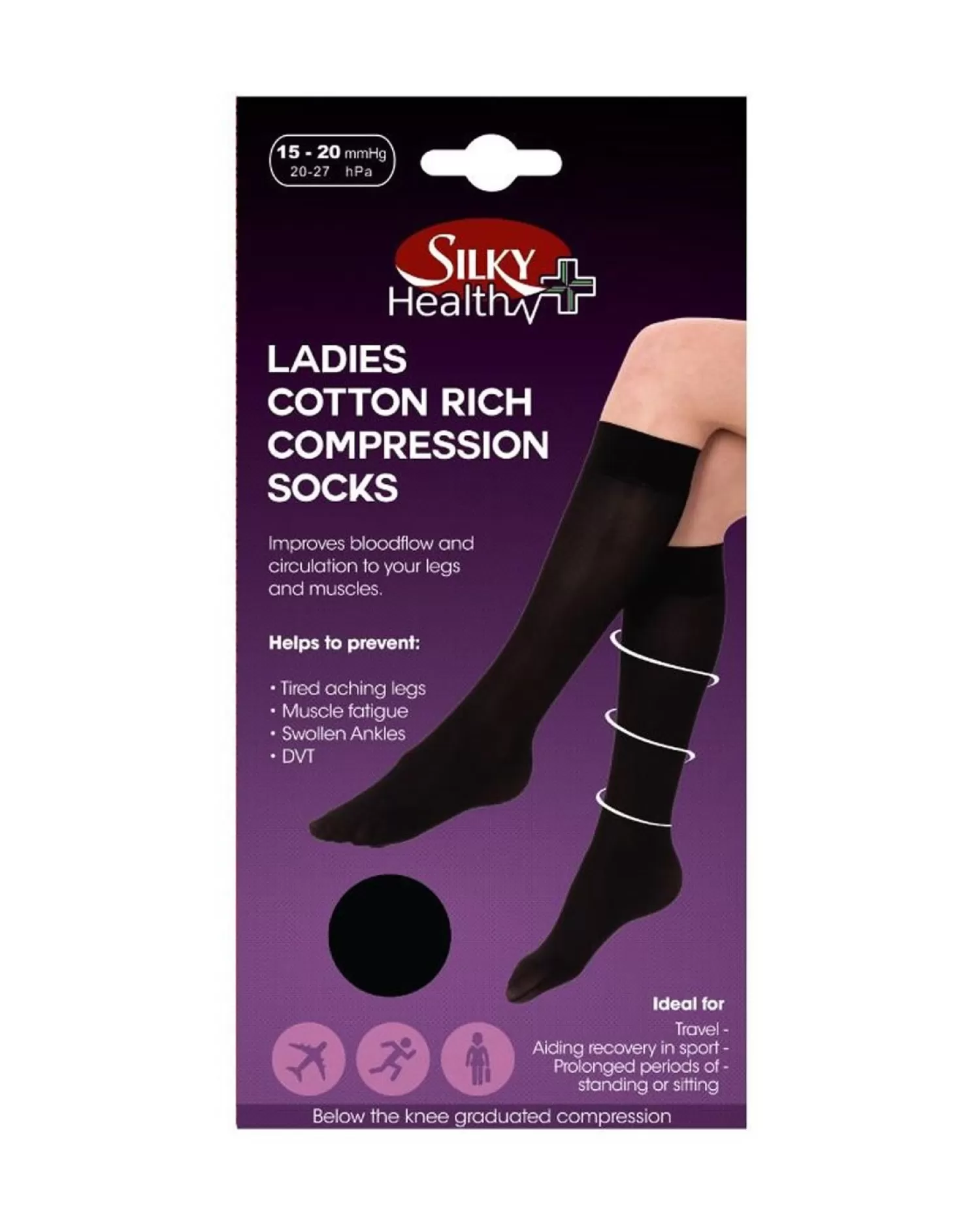 Silky Socks | Ladies Black Cotton Rich Compression Socks