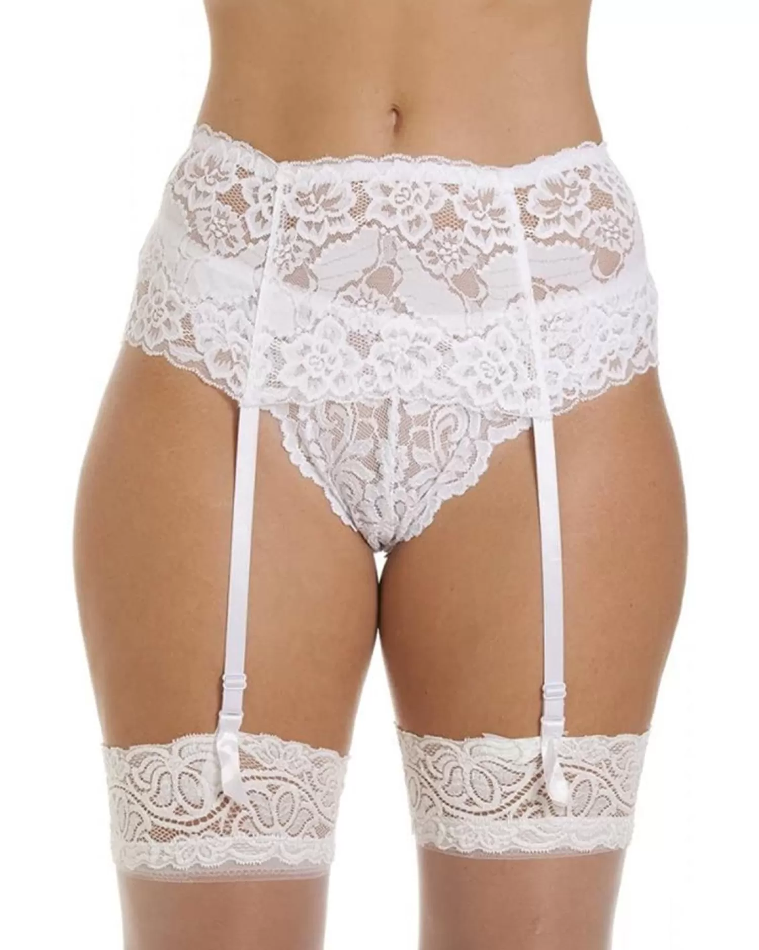 Silky Suspender Belts | Wide Lace Suspender Belt - White