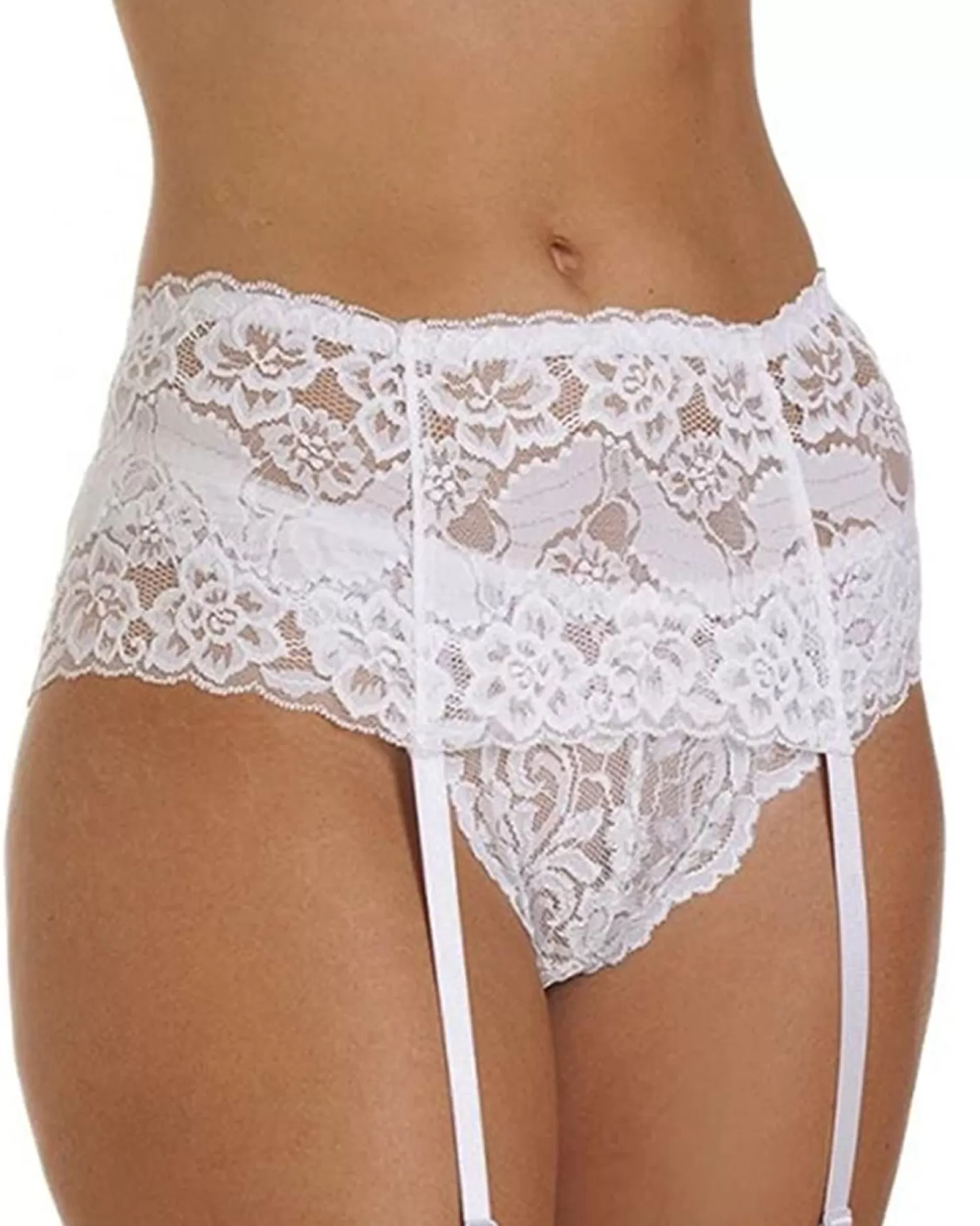 Silky Suspender Belts | Wide Lace Suspender Belt - White