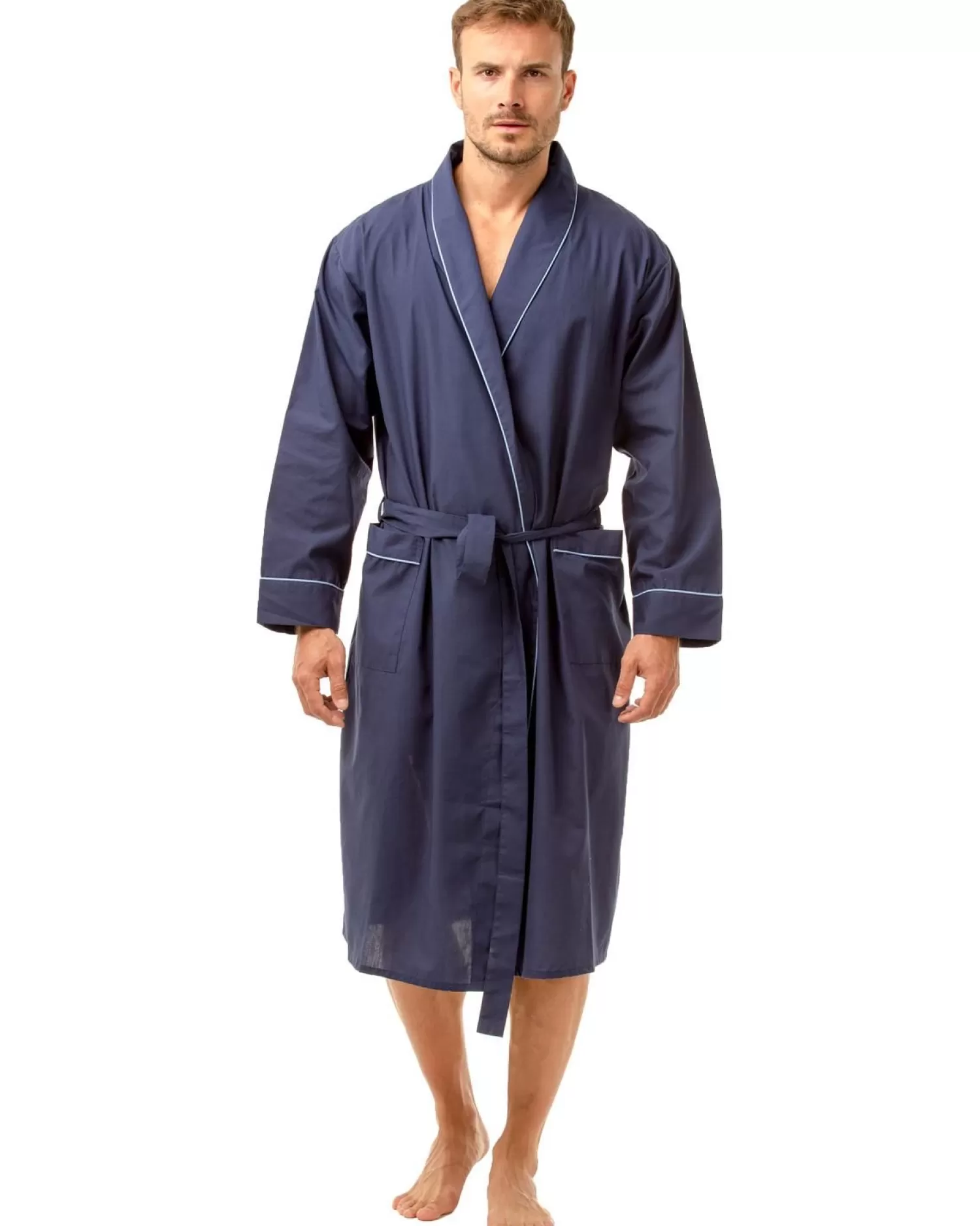 Men Sleepy Joes Lightweight Traditional Robe - Navy