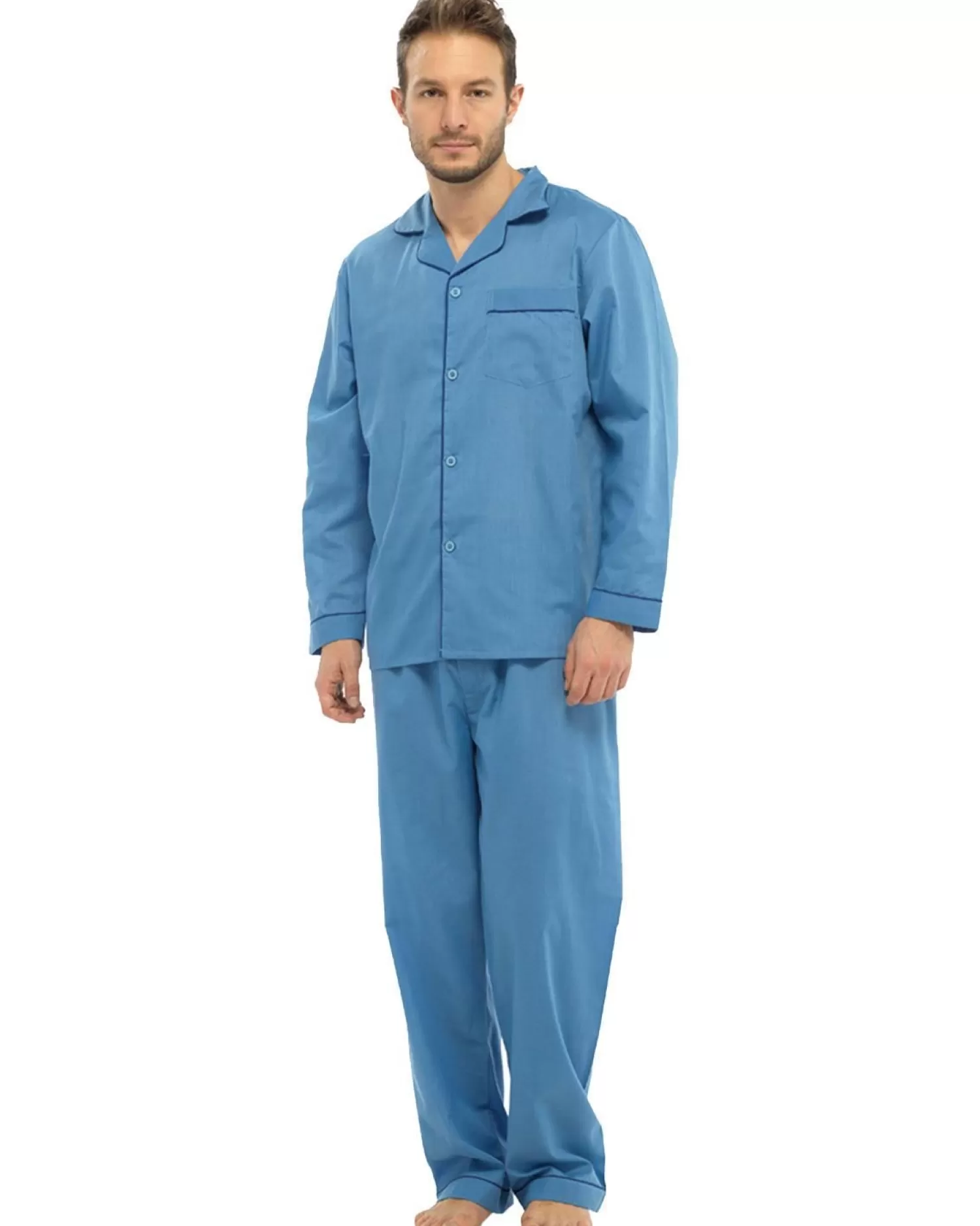 Men Sleepy Joes Polycotton Long Pyjamas - Blue