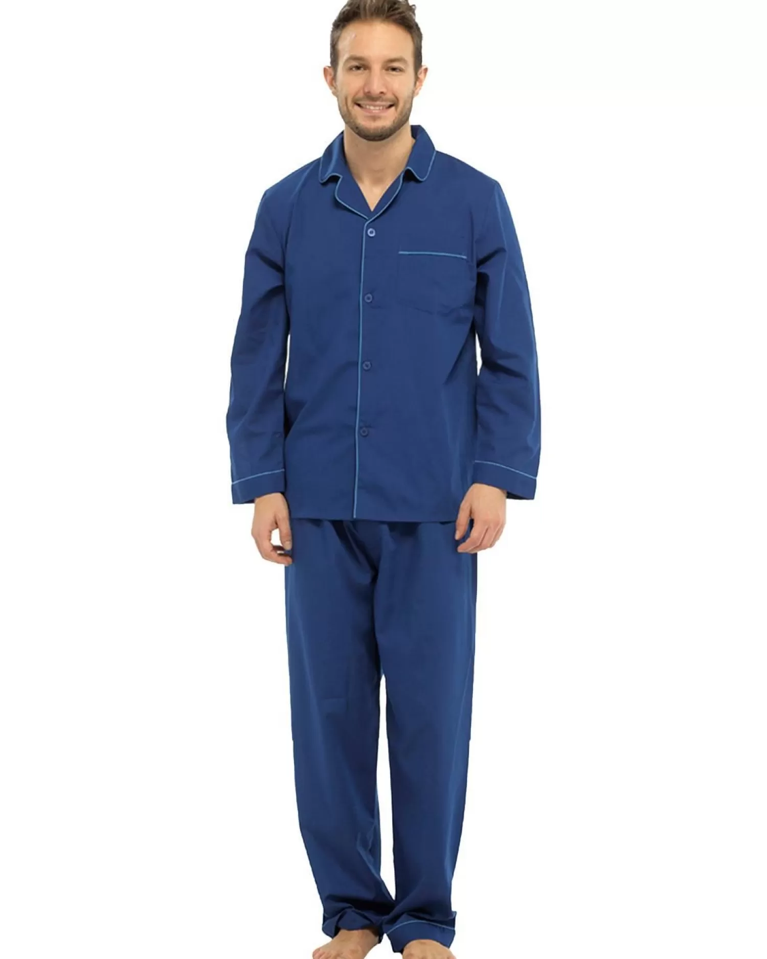 Men Sleepy Joes Polycotton Long Pyjamas - Navy