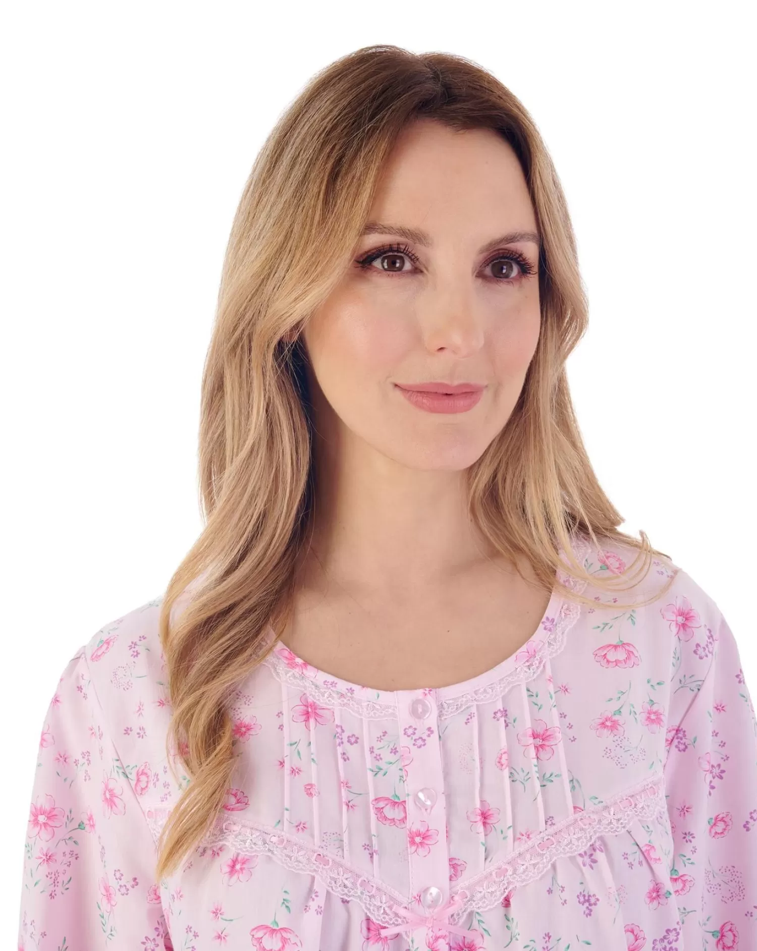 Slenderella Nighties | 100% Woven Cotton Long Sleeve Nightie - Pink