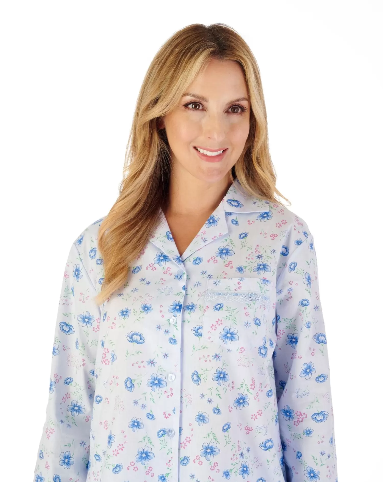 Slenderella Pyjamas | 100% Woven Cotton Long Sleeve Pyjamas - Blue