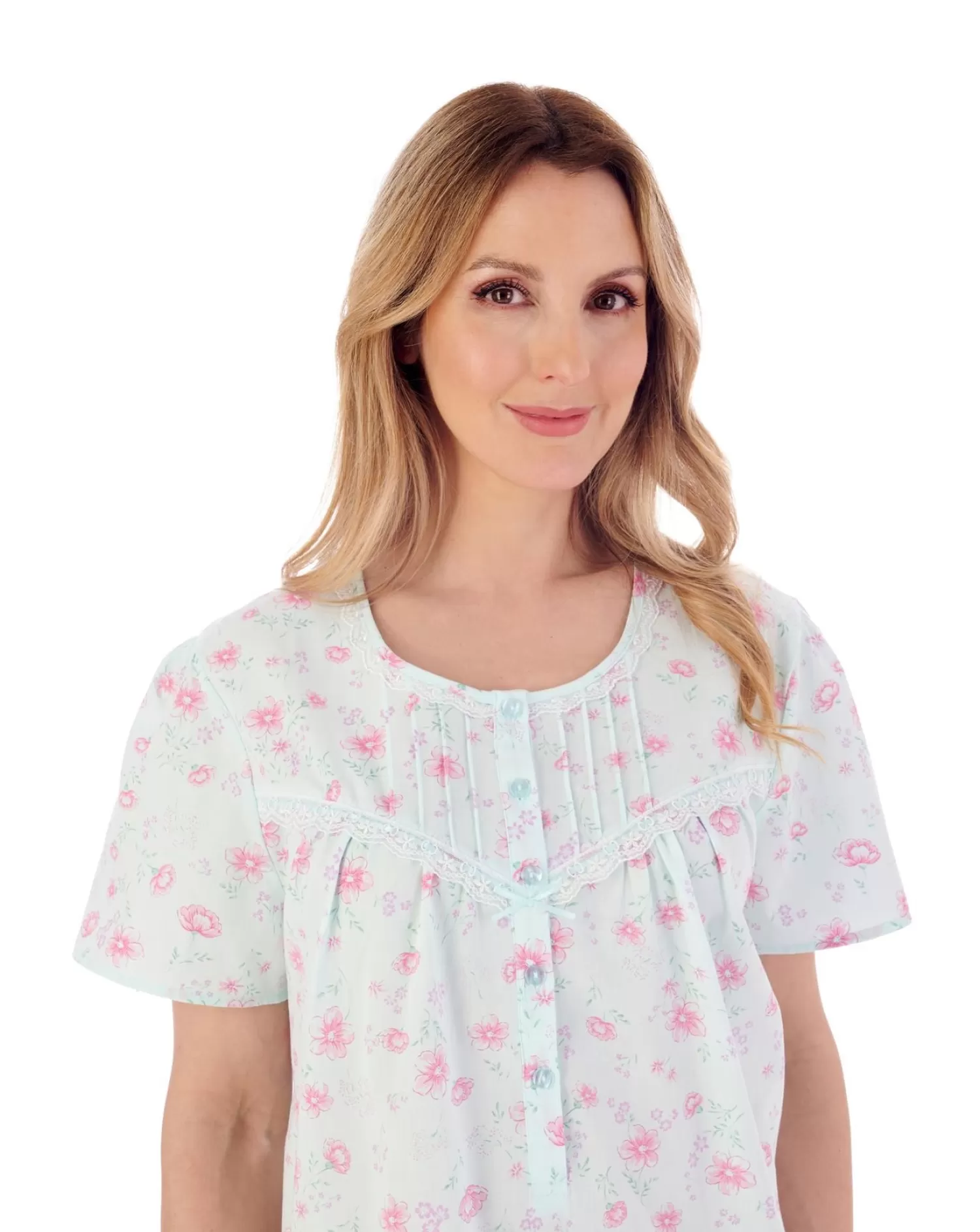 Slenderella Nighties | 100% Woven Cotton Short Sleeve Nightie - Mint