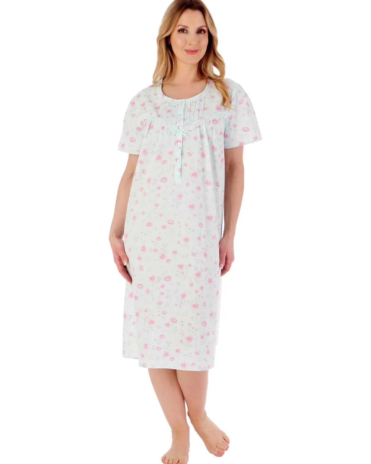 Slenderella Nighties | 100% Woven Cotton Short Sleeve Nightie - Mint