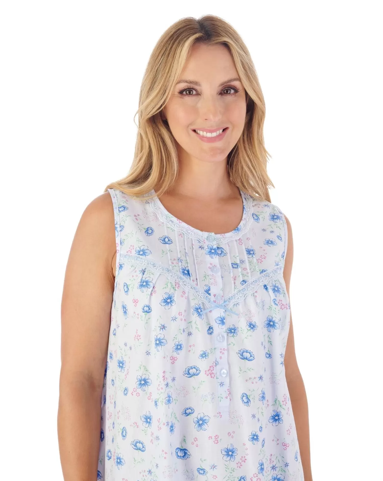 Slenderella Nighties | 100% Woven Cotton Sleeveless Nightie - Blue