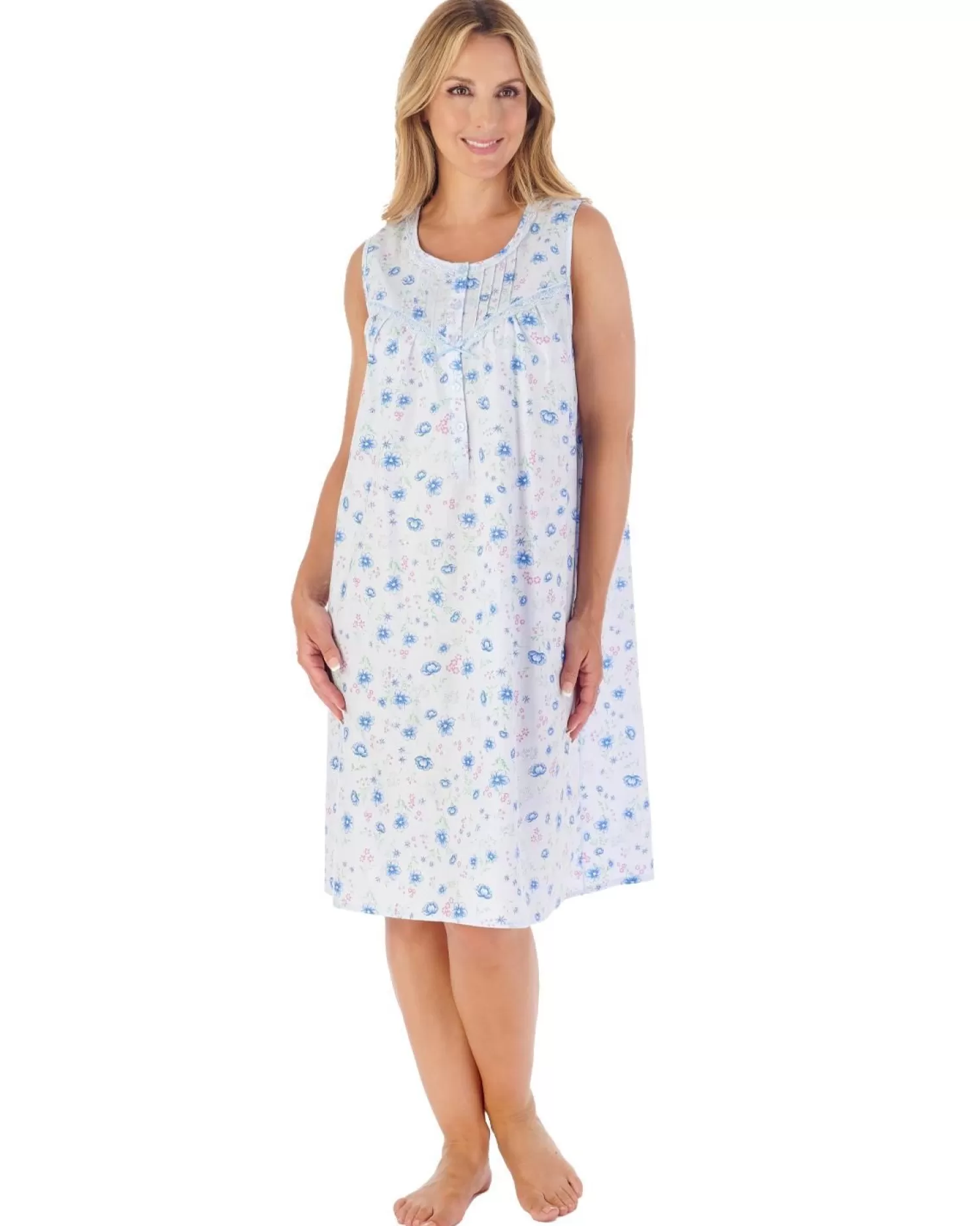 Slenderella Nighties | 100% Woven Cotton Sleeveless Nightie - Blue