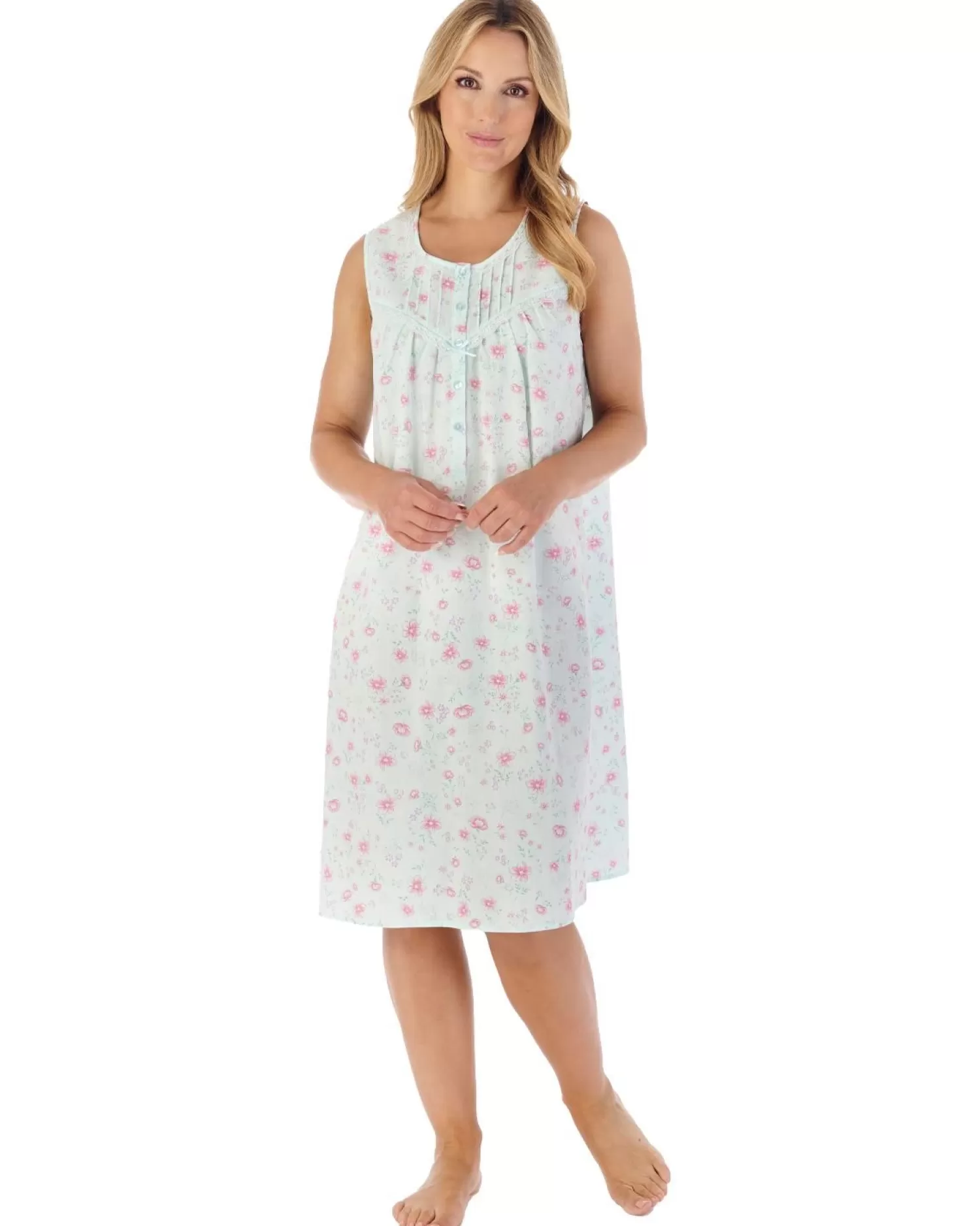 Slenderella Nighties | 100% Woven Cotton Sleeveless Nightie - Mint