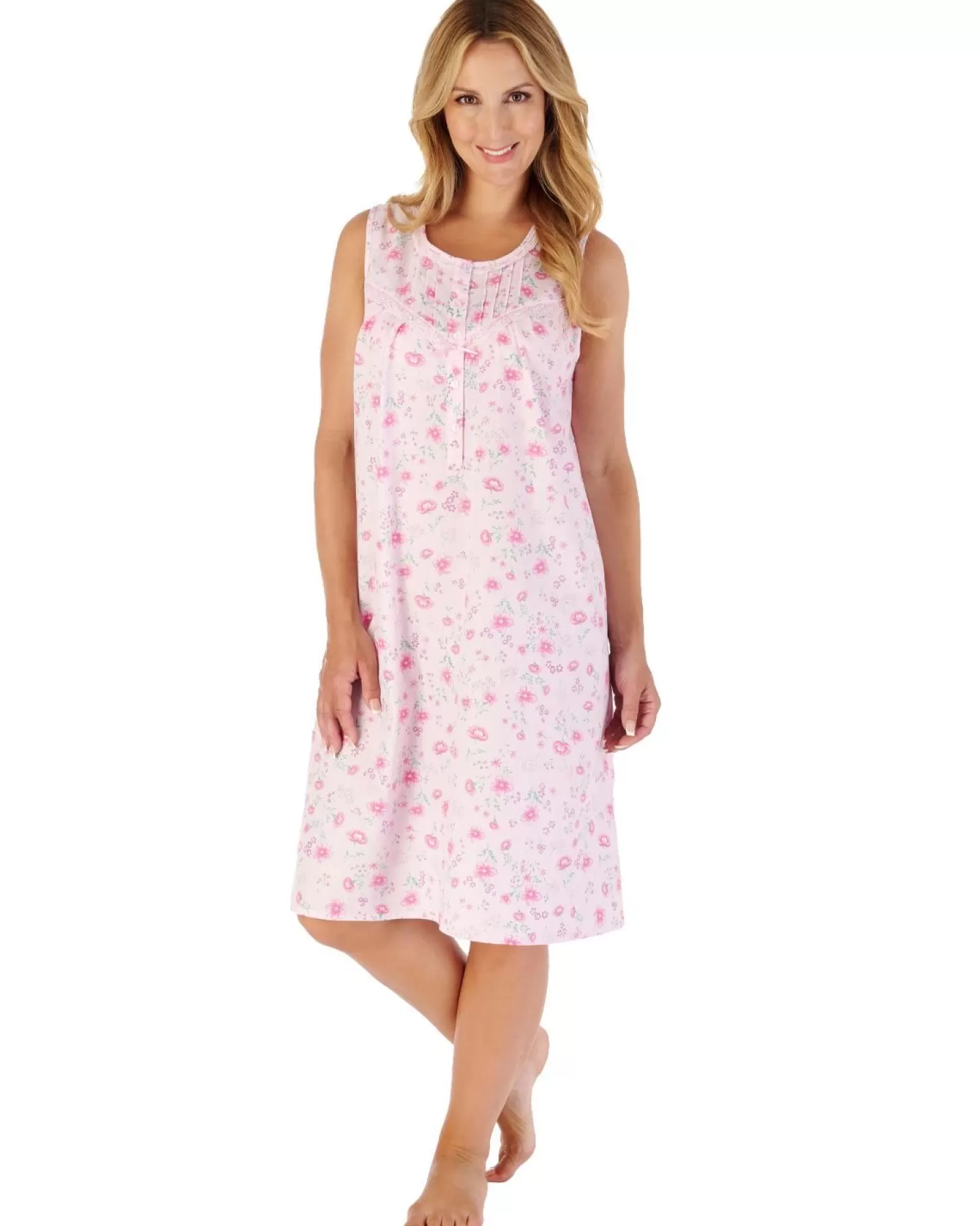 Slenderella Nighties | 100% Woven Cotton Sleeveless Nightie - Pink