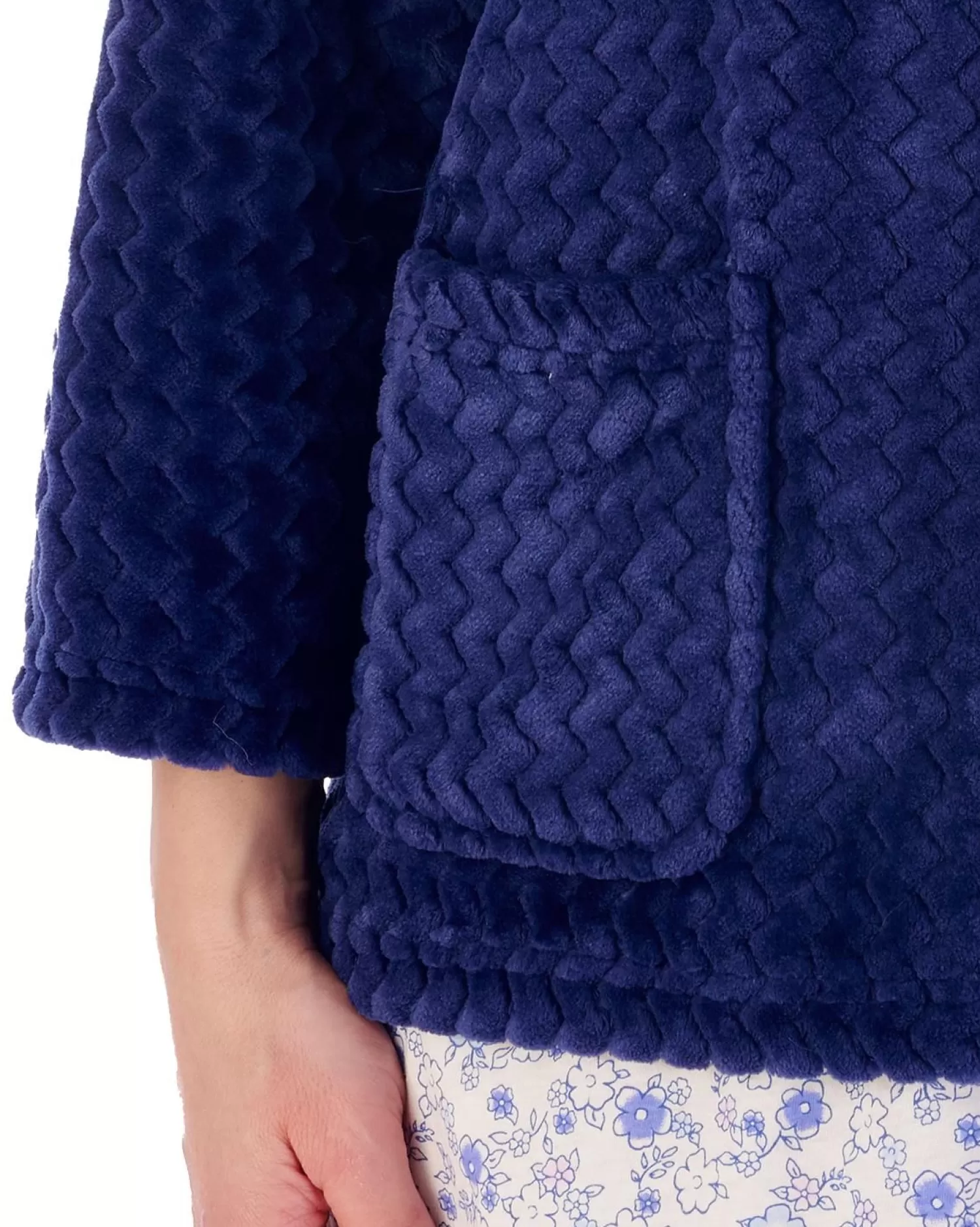 Slenderella Dressing Gowns | 25" Chevron Embossed Fleece Bed Jacket - Navy