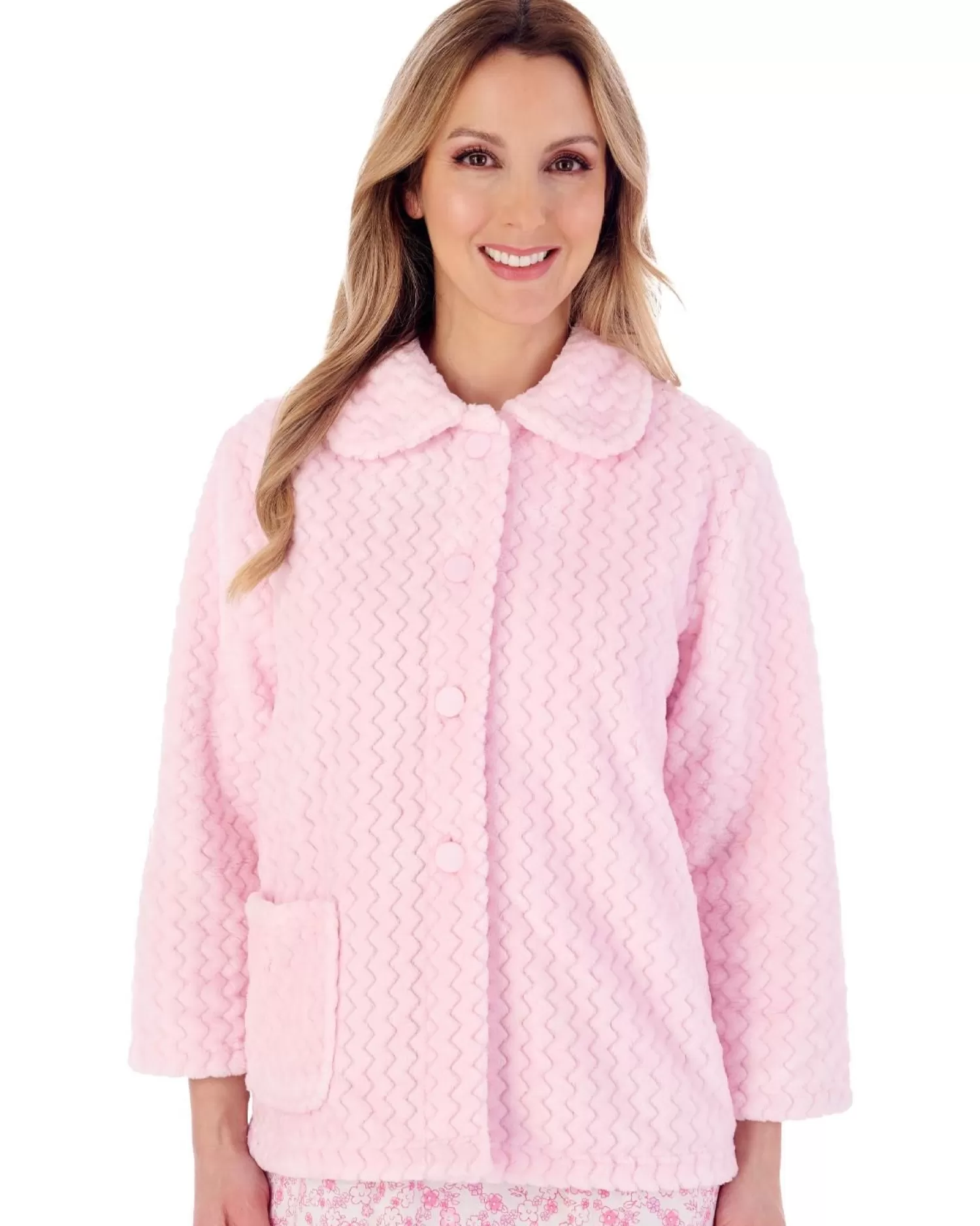 Slenderella Dressing Gowns | 25" Chevron Embossed Fleece Bed Jacket - Pink