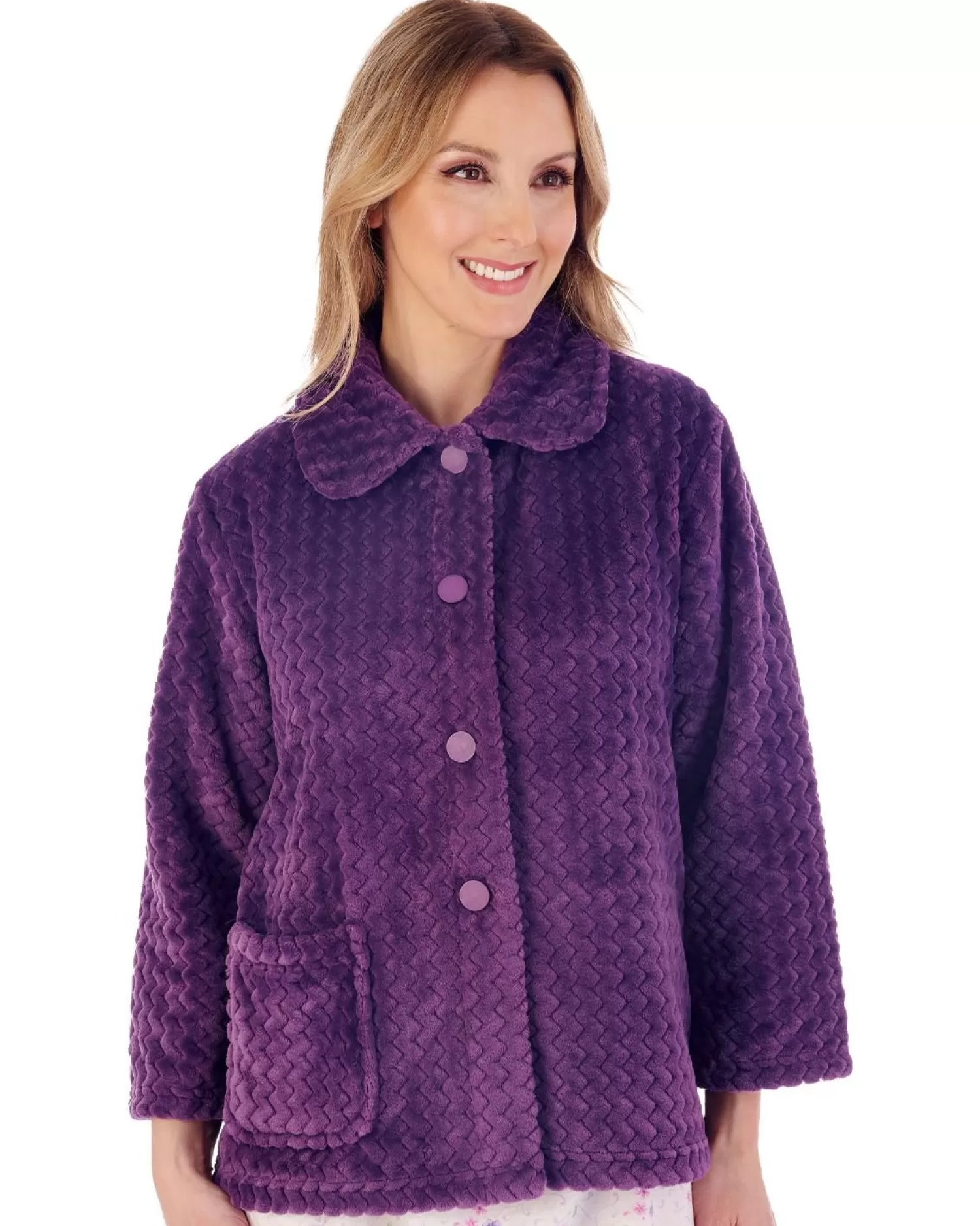 Slenderella Dressing Gowns | 25" Chevron Embossed Fleece Bed Jacket - Purple