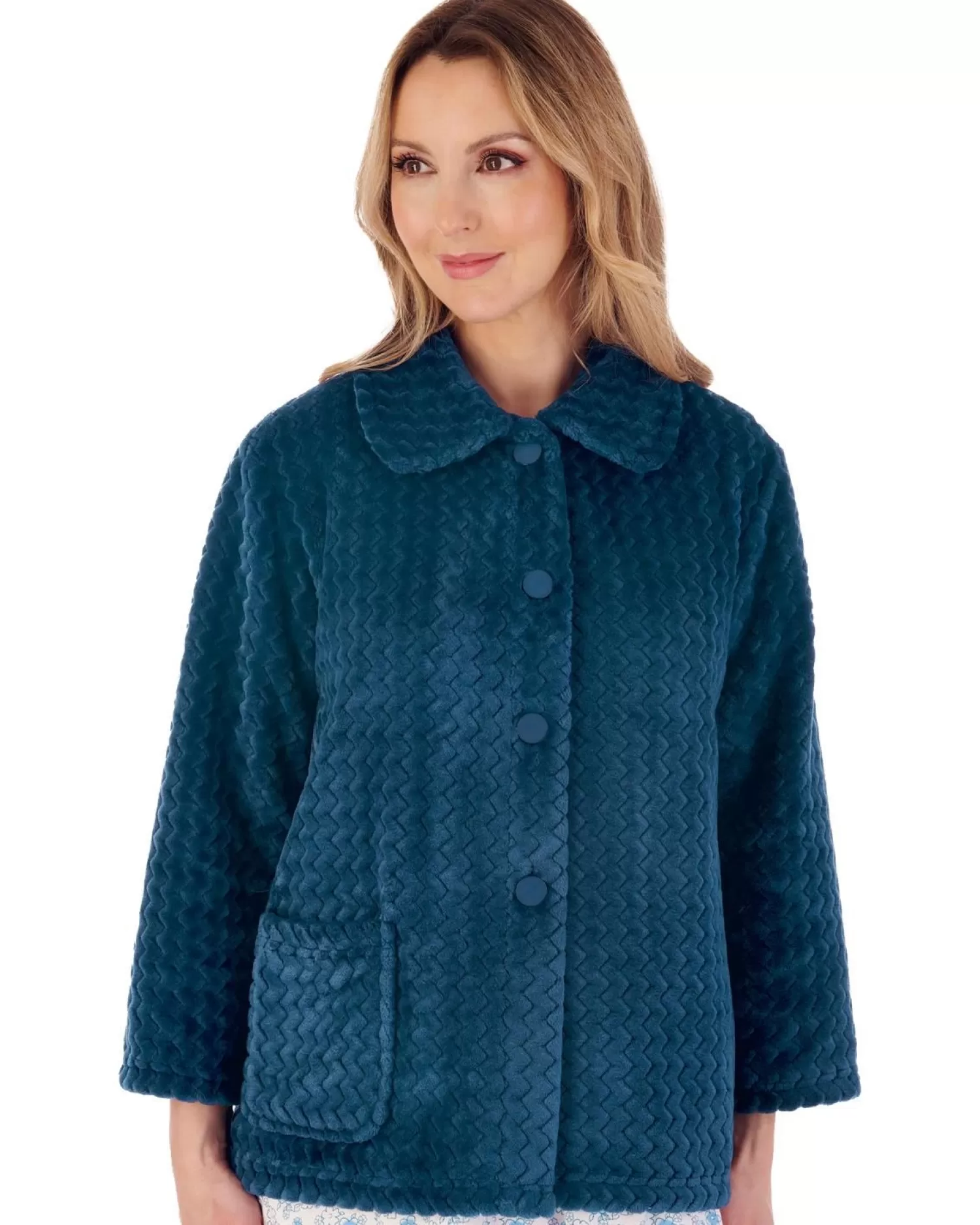 Slenderella Dressing Gowns | 25" Chevron Embossed Fleece Bed Jacket - Teal