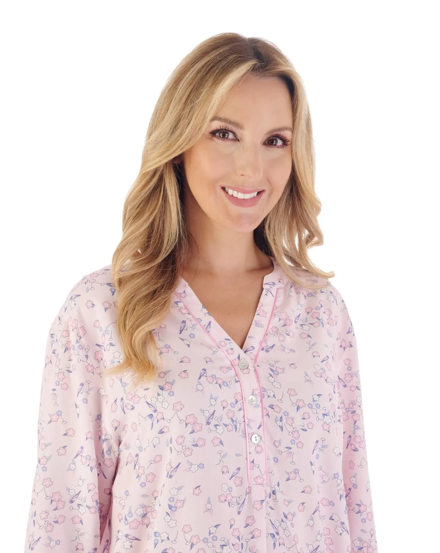 Slenderella Nighties | 38" Blossom Print Woven Nightshirt - Pink