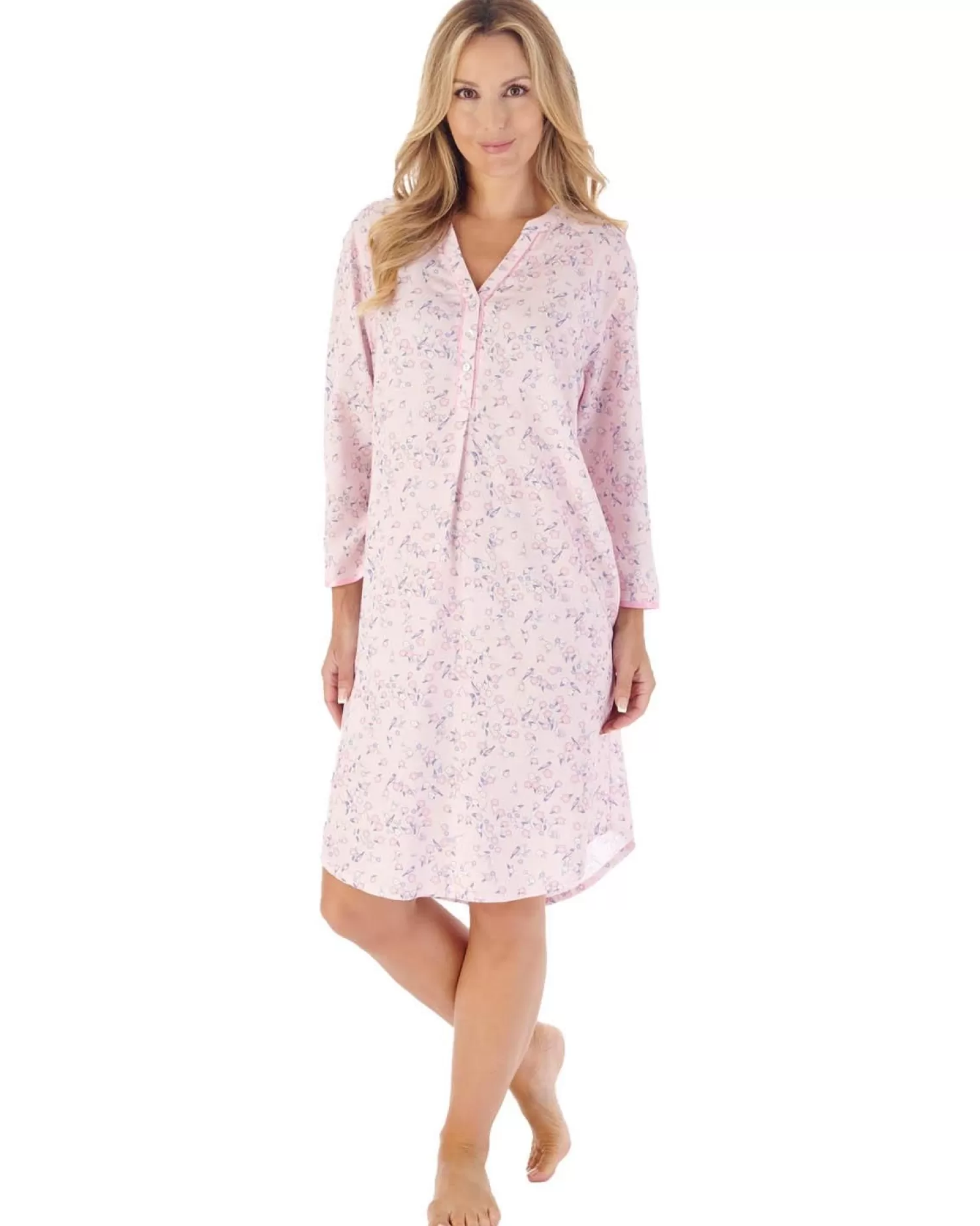 Slenderella Nighties | 38" Blossom Print Woven Nightshirt - Pink