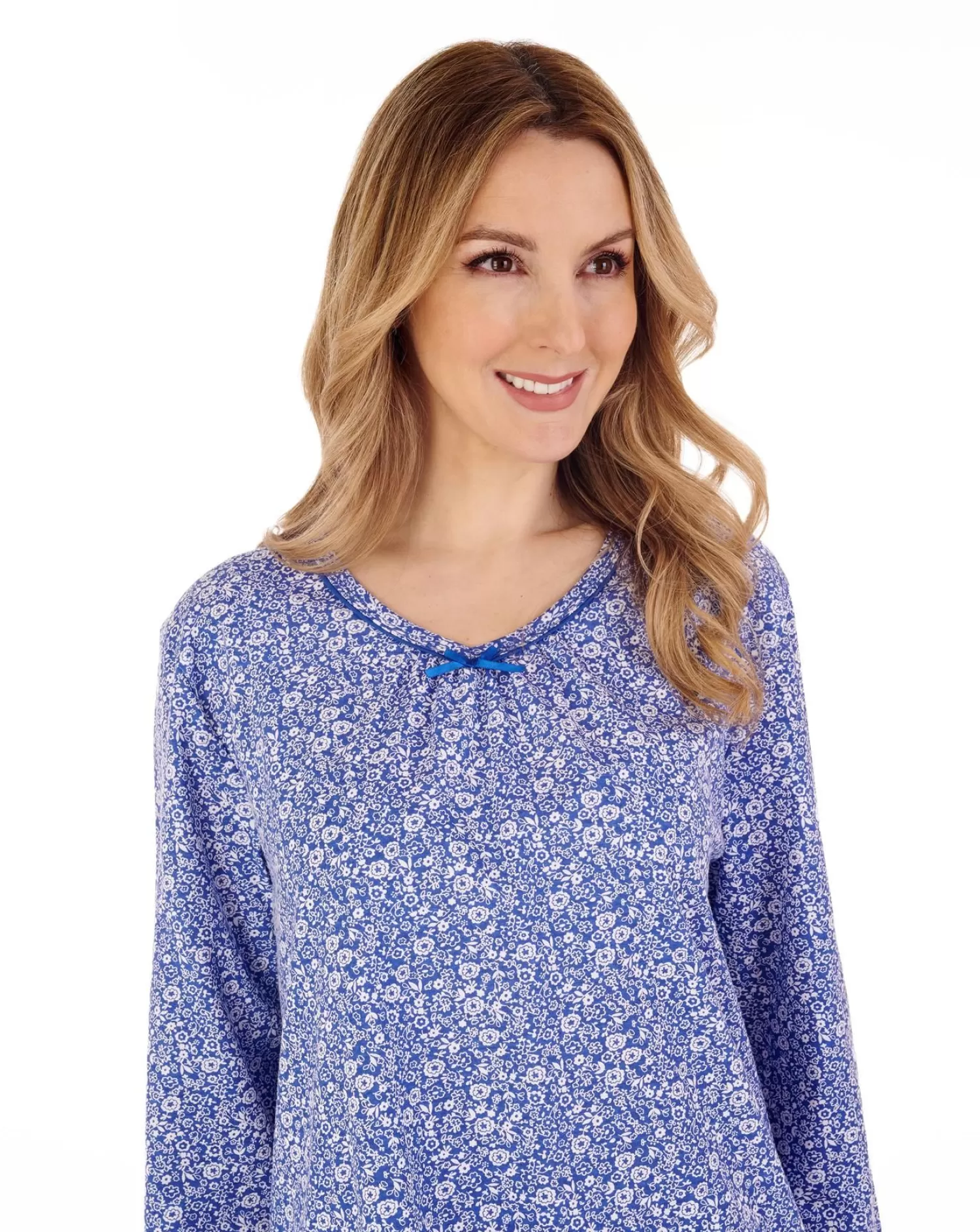 Slenderella Nighties | 38" Ditsy Floral Jersey Nightdress - Navy