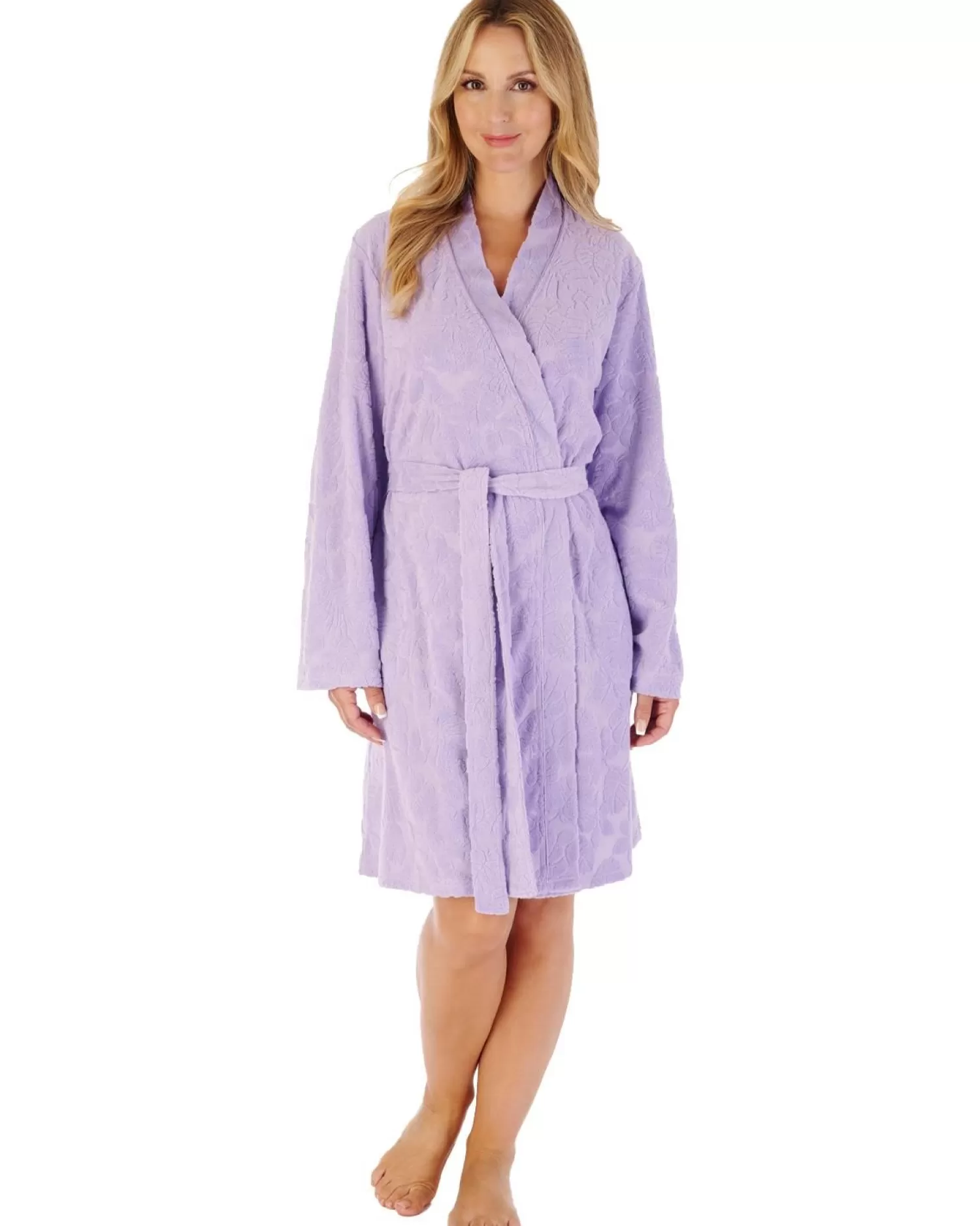 Slenderella Dressing Gowns | 38" Floral Embossed Dressing Gown - Lilac