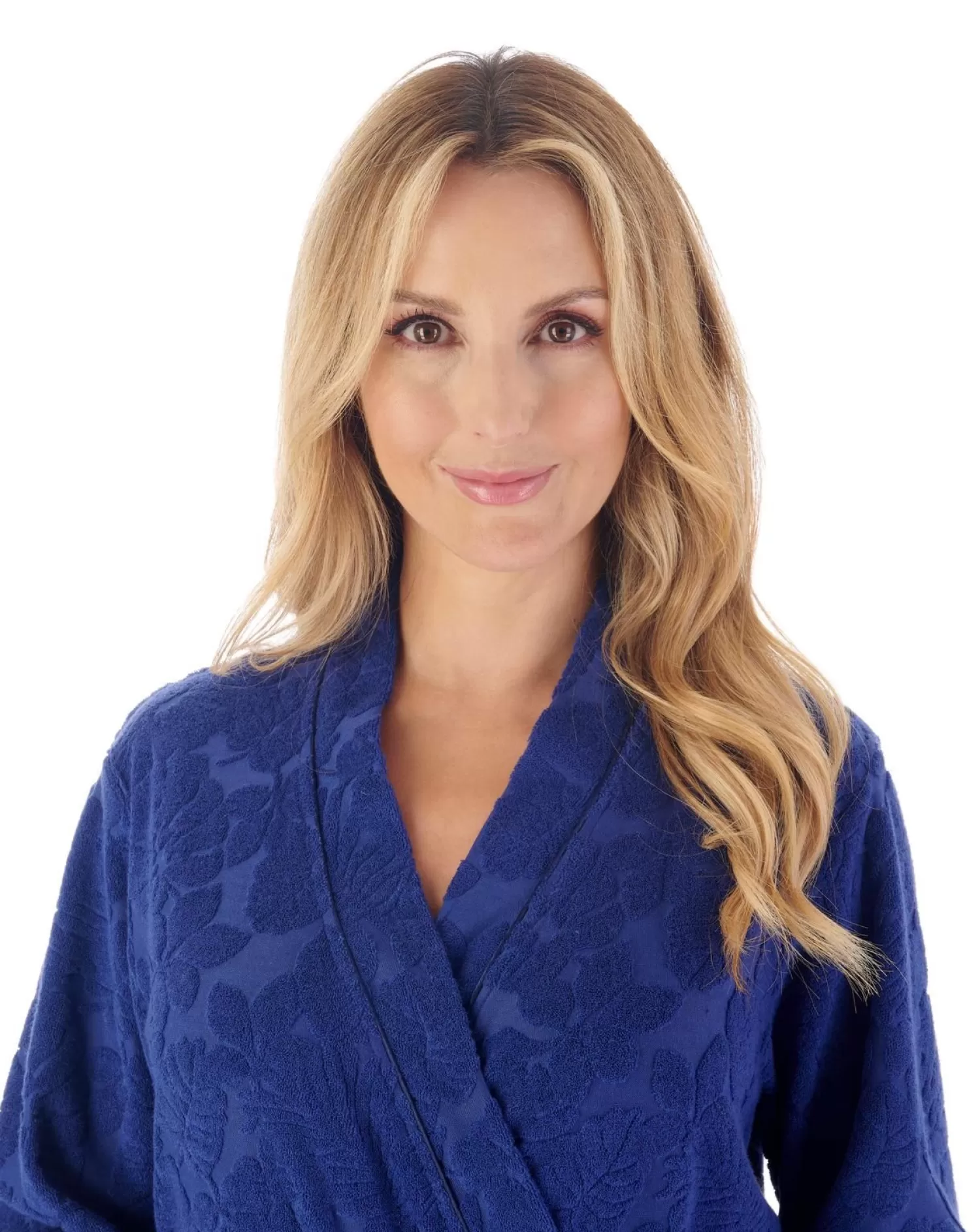 Slenderella Dressing Gowns | 38" Floral Embossed Dressing Gown - Navy