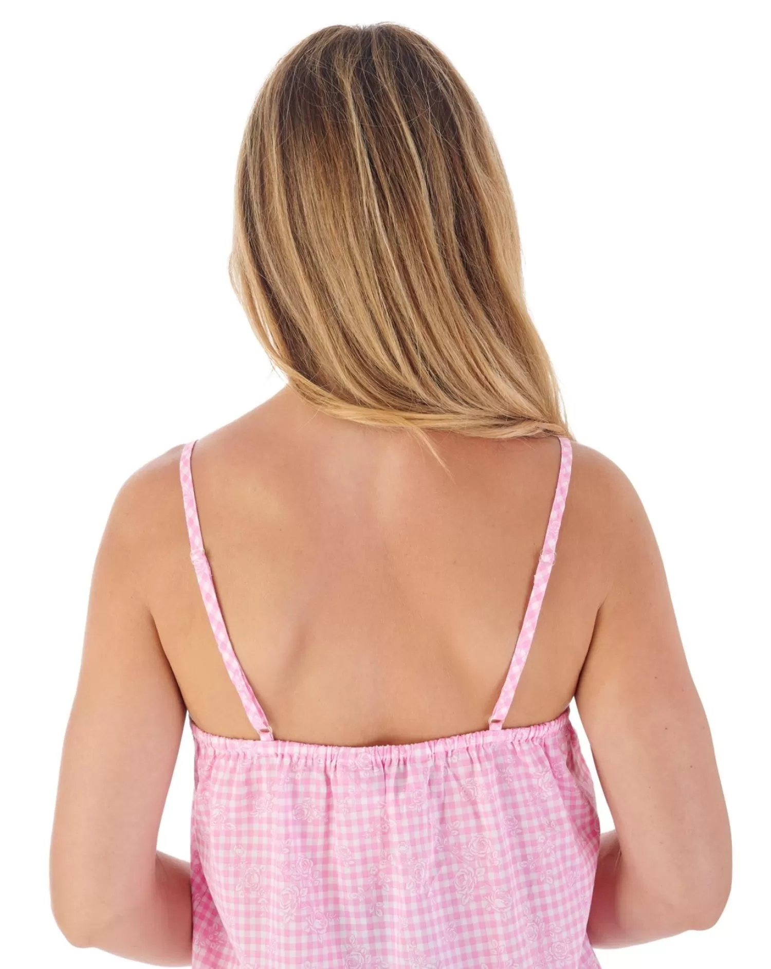 Slenderella Nighties | 38" Floral Gingham Chemise - Pink