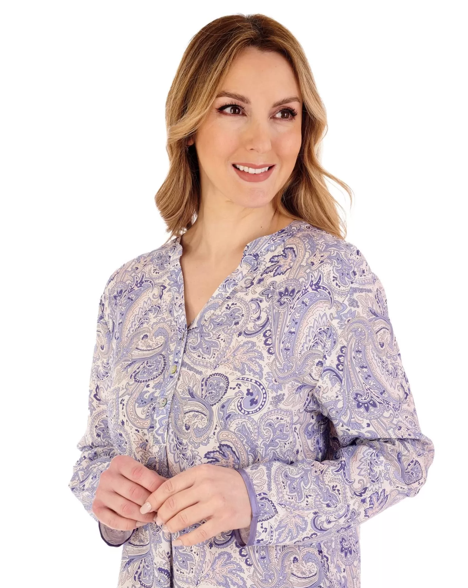 Slenderella Nighties | 38" Paisley Print Tailored Nightshirt - Blue