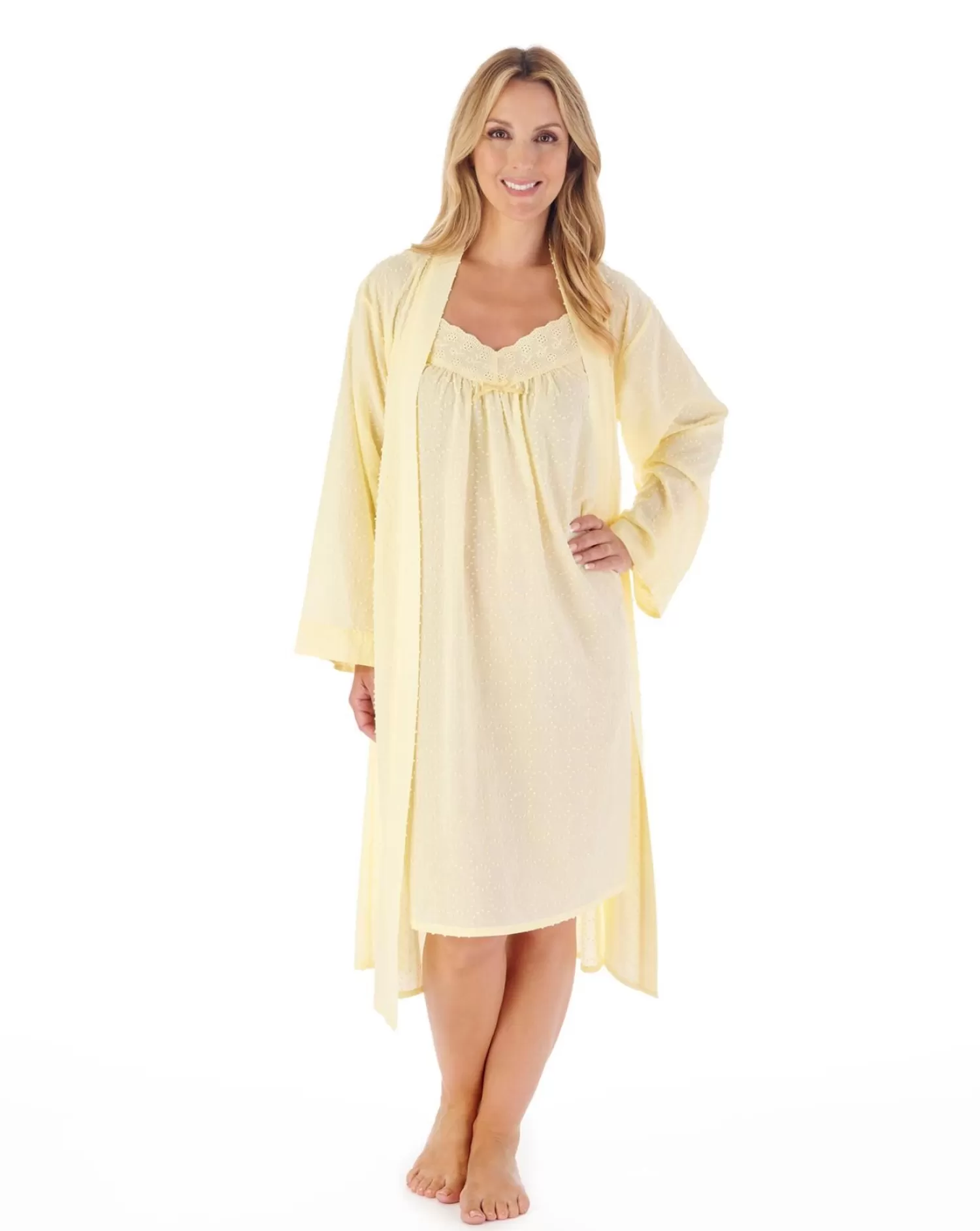 Slenderella Nighties | 40" Dobby Dot Strappy 100% Cotton Nightie - Lemon